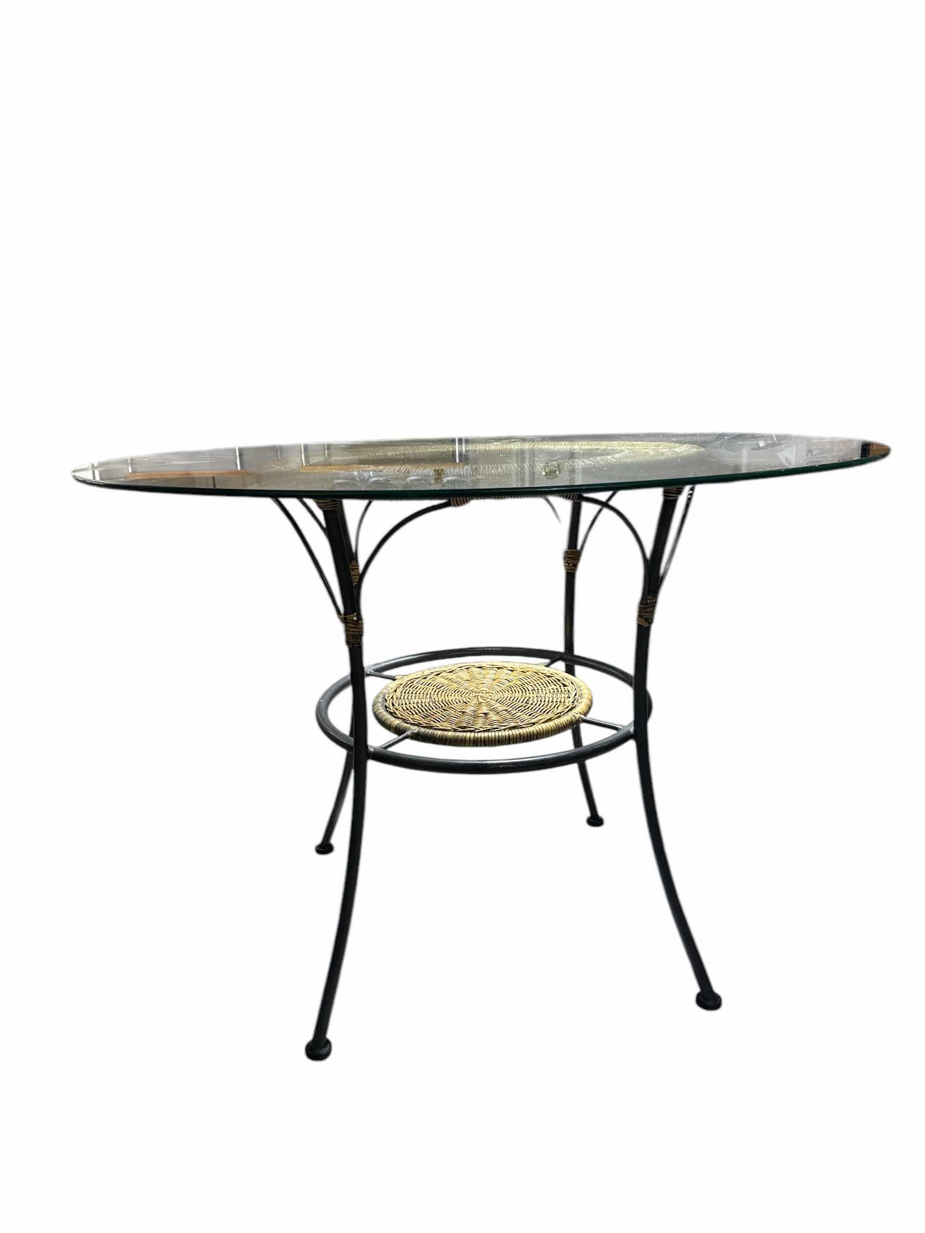 Photo 2 of 42” ROUND METAL AND WICKER TABLE WITH GLASS TOP