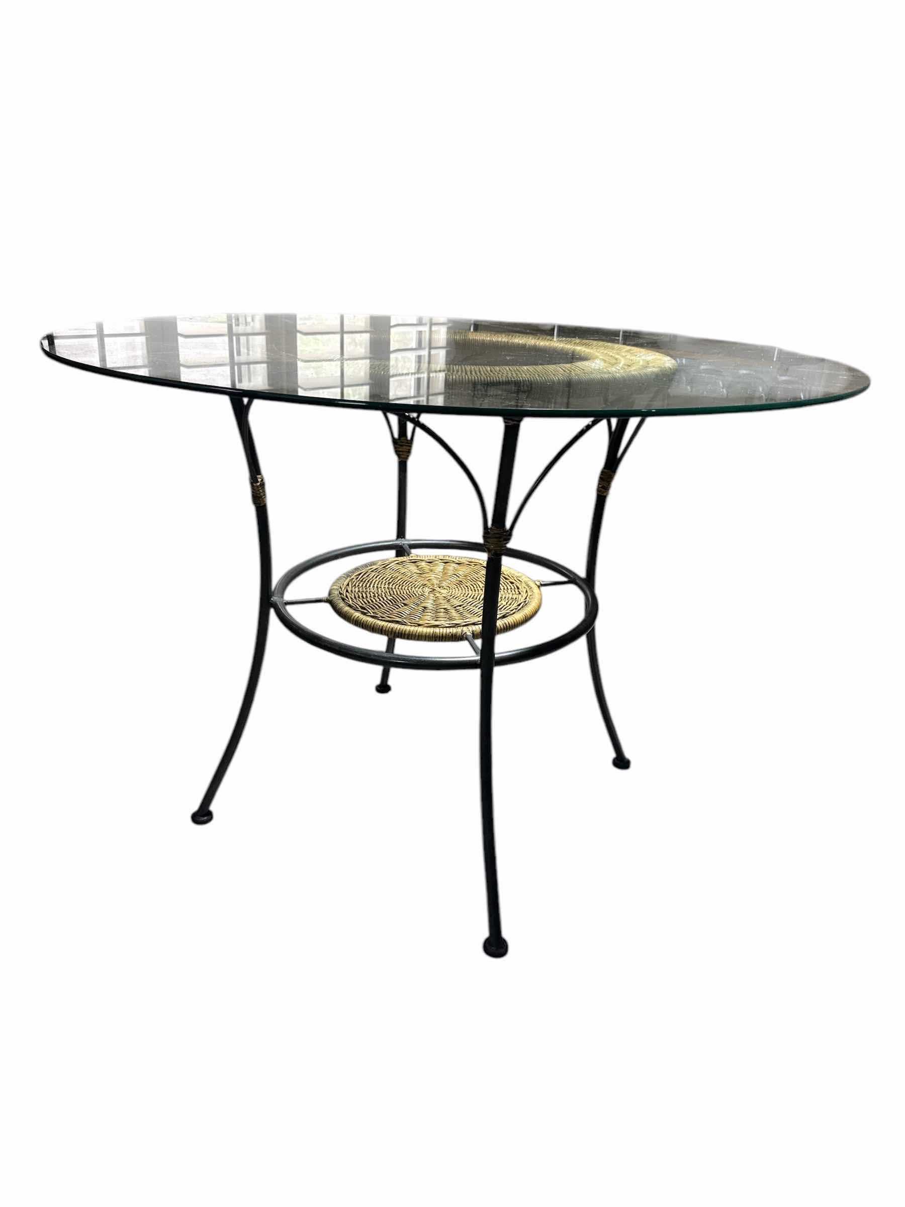 Photo 3 of 42” ROUND METAL AND WICKER TABLE WITH GLASS TOP