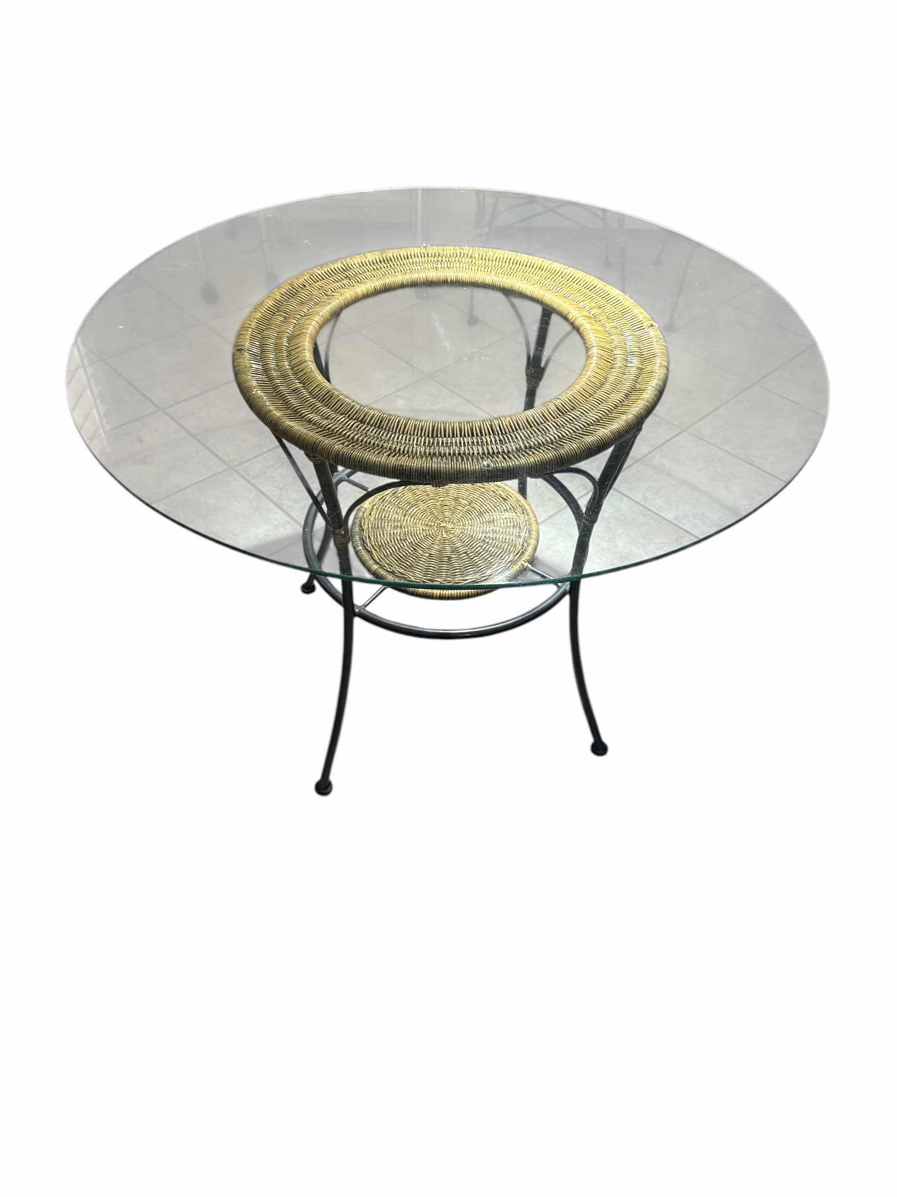 Photo 1 of 42” ROUND METAL AND WICKER TABLE WITH GLASS TOP