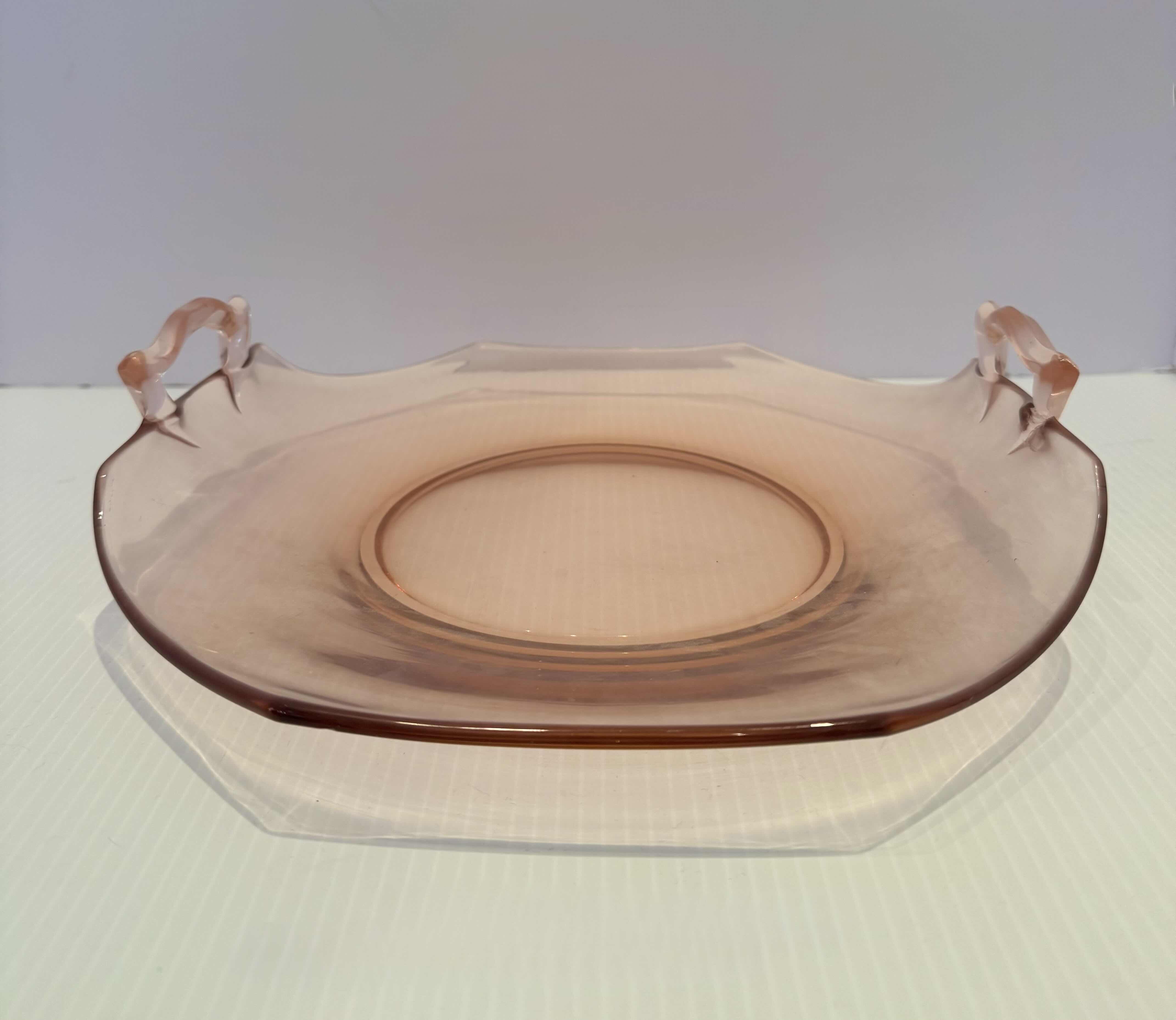 Photo 2 of 3-VINTAGE PINK DEPRESSION GLASS SERVING TRAY, BOWL, AND PLATE, SET OF 3 10"D





