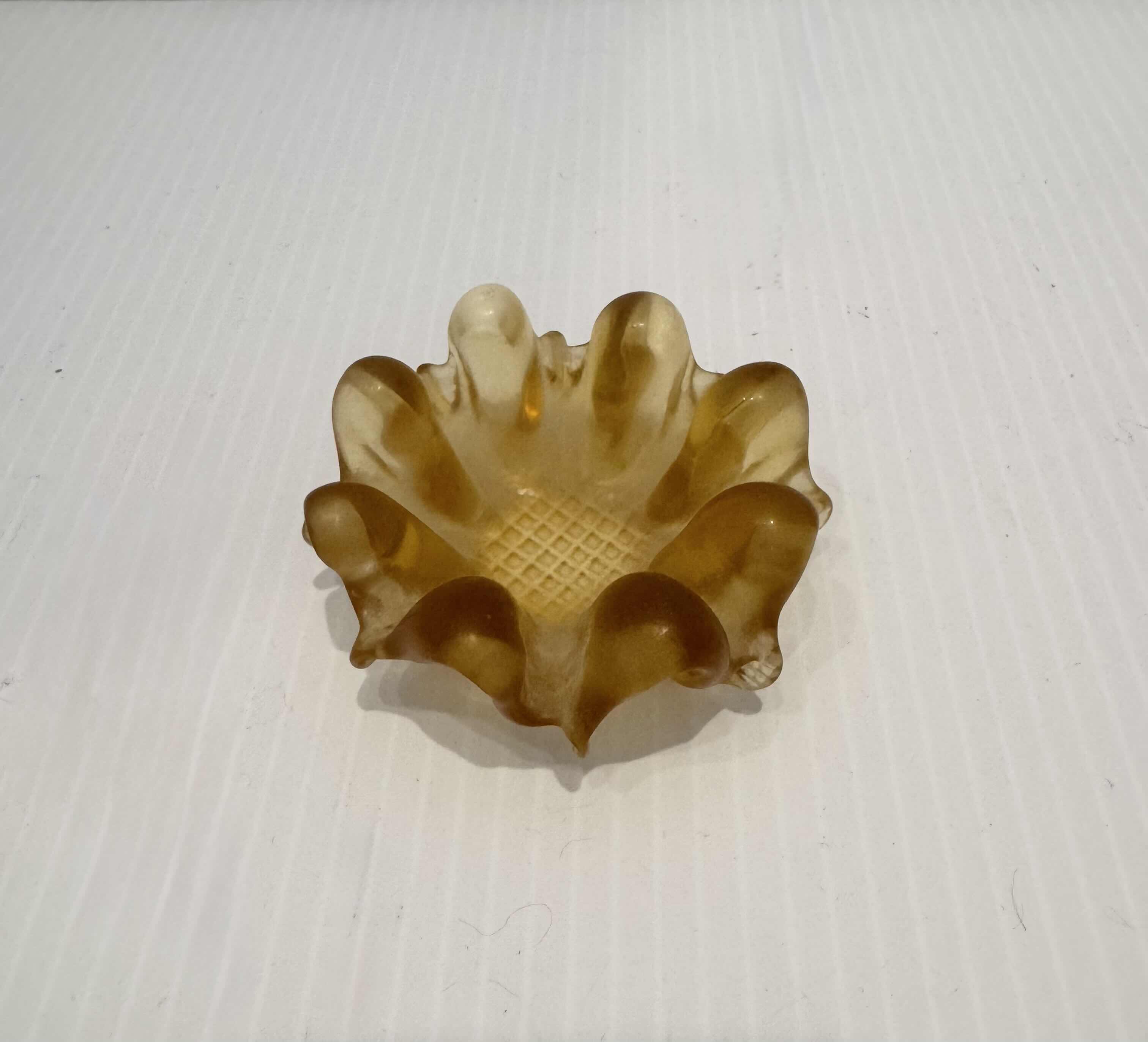 Photo 1 of 3-VINTAGE GOLDEN AMBER GLASS, SMALL BOWL
D3” X H1”
MEDIUM 
7” X 5” X H1.5”
LARGE 
D8.5” X H1.5”