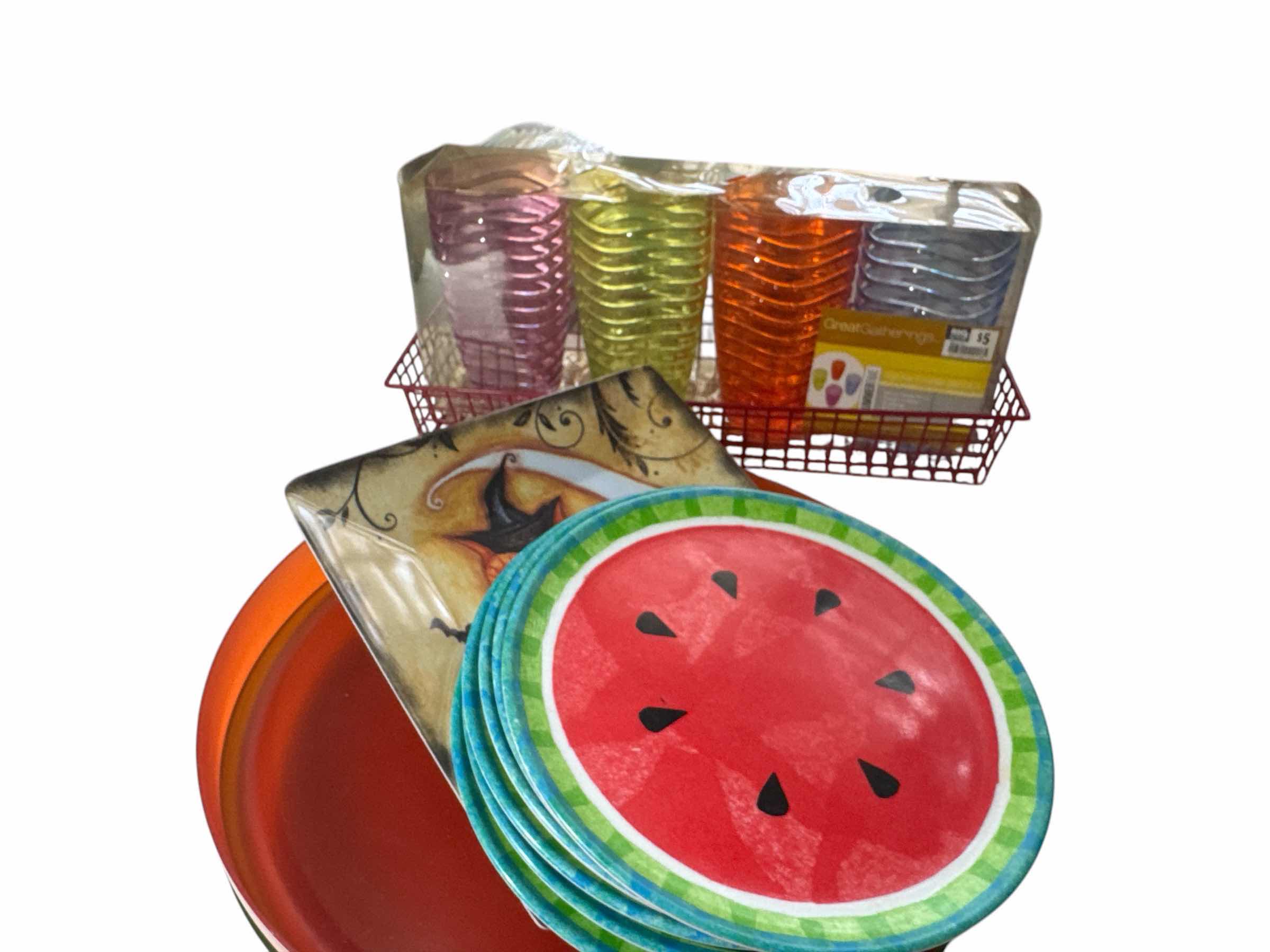 Photo 1 of 11 PLASTIC PLATES OF VARIOUS SIZES AND 4 PLASTIC TUMBLERS