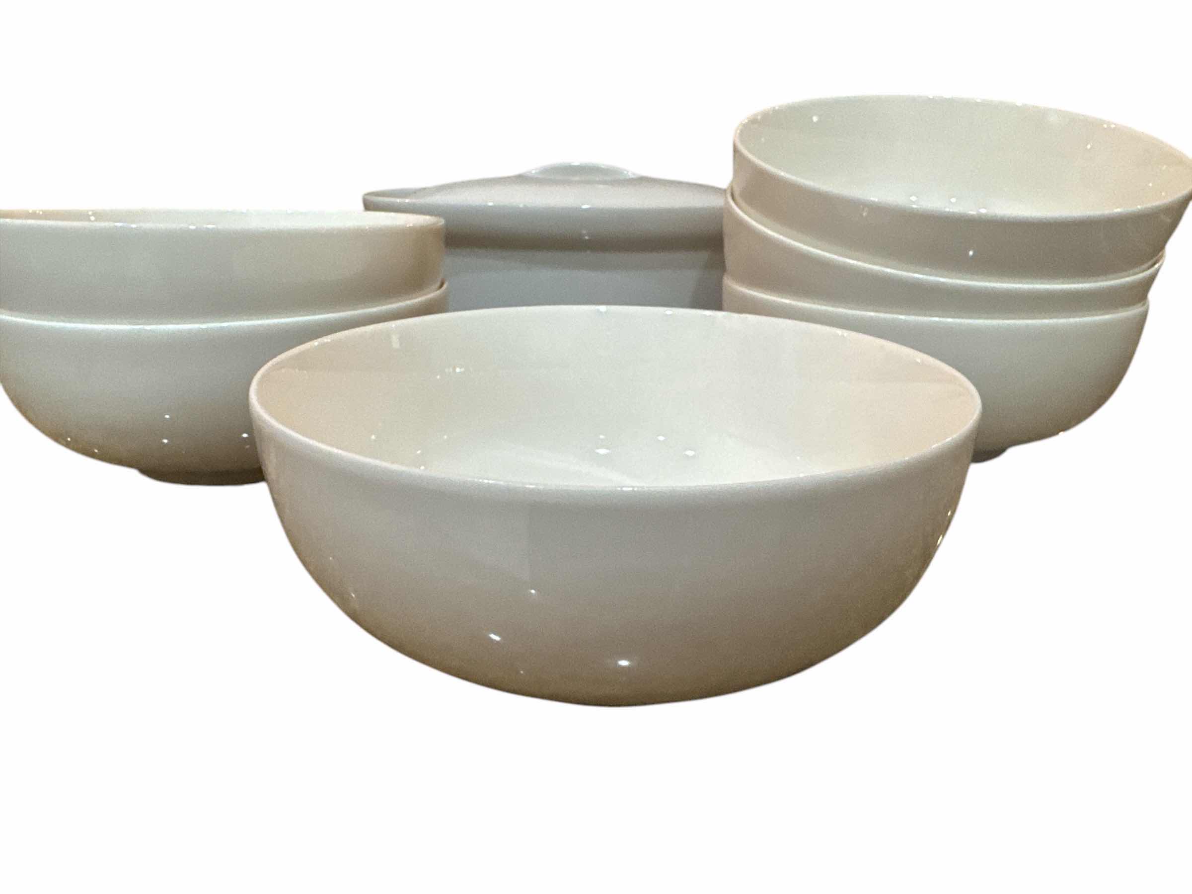 Photo 1 of 13 PIECES- WHITE SOUP BOWLS & 2 QT LIDDED WHITE SERVING DISH