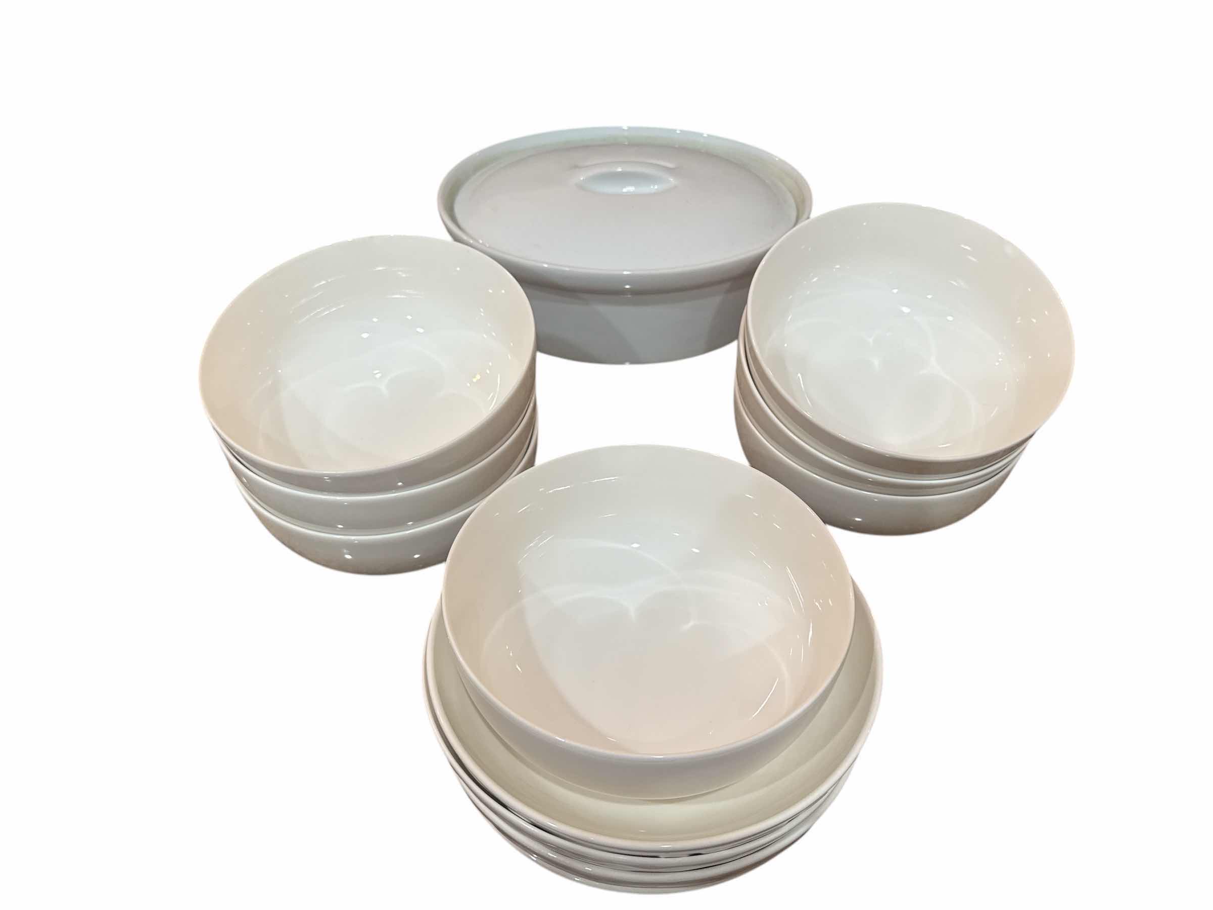 Photo 1 of 13 PIECES- WHITE SOUP BOWLS & 2 QT LIDDED WHITE SERVING DISH