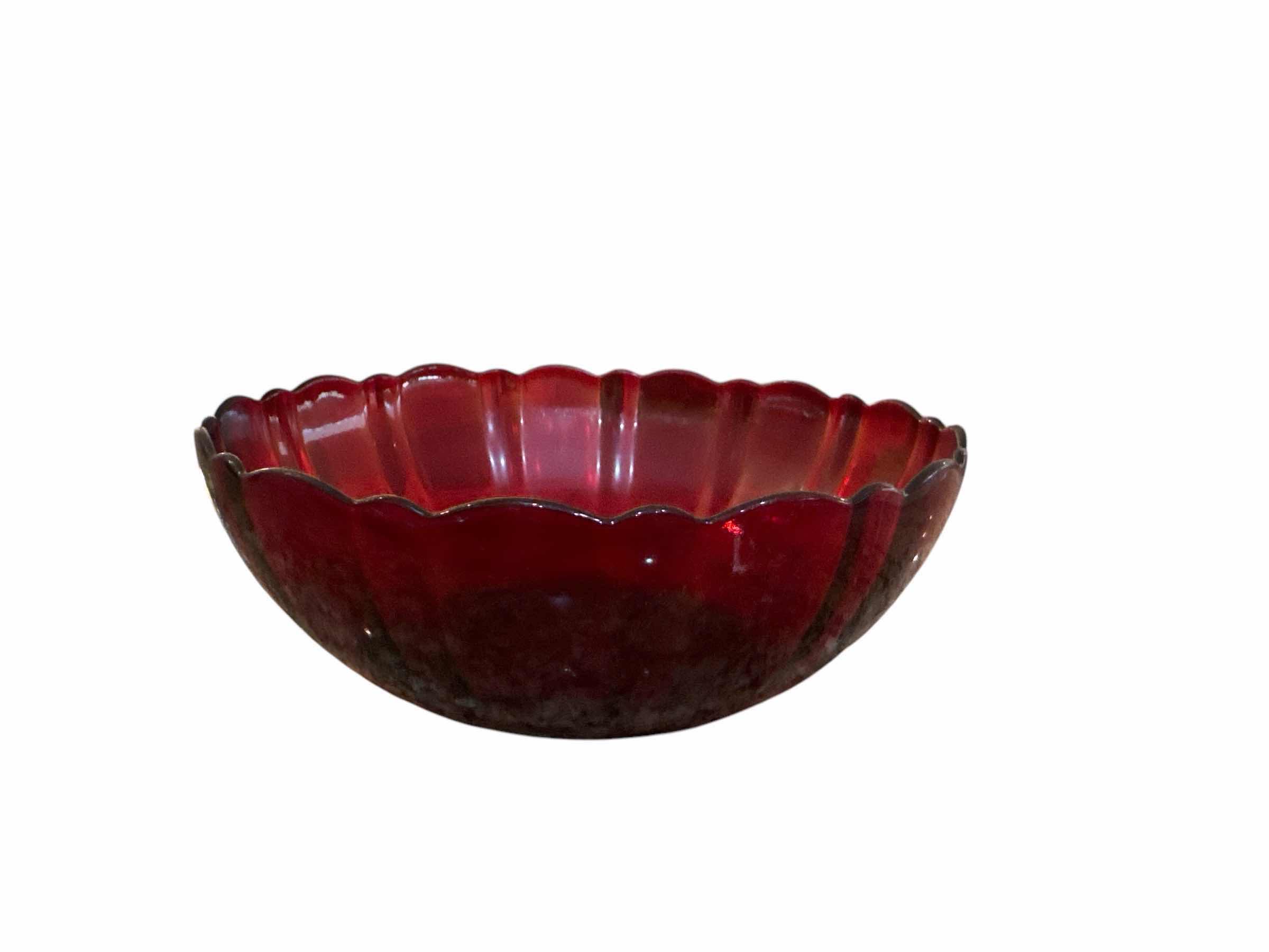 Photo 1 of 2 VINTAGE BOWLS (1) FENTON FRENCH OPALESCENT HOBNAIL RUFFLED DISH (1) FRENCH ARCOROC RUBY RED GLASS BOWL  8", SCALLOPED EDGE