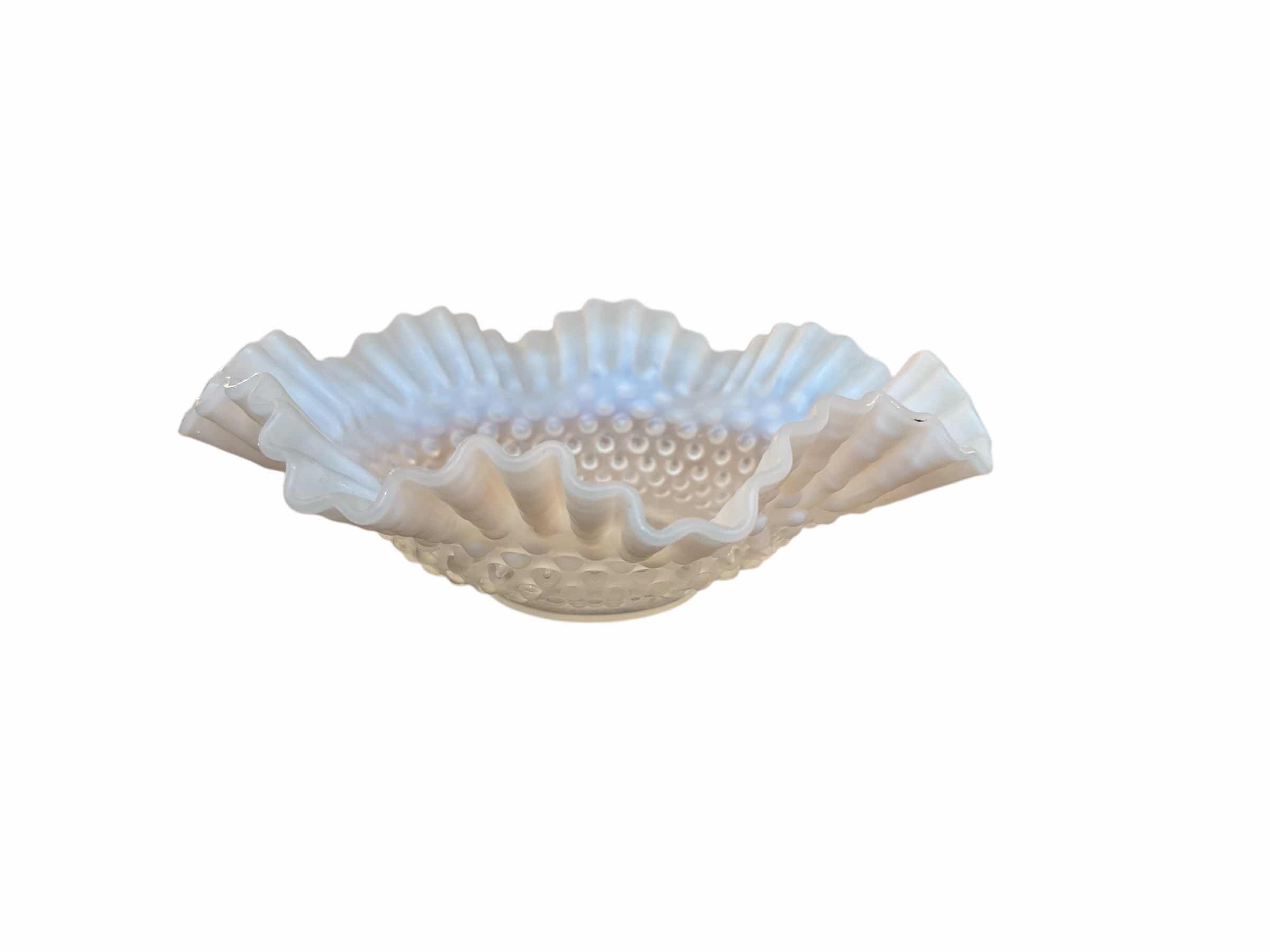 Photo 1 of 2 VINTAGE BOWLS (1) FENTON FRENCH OPALESCENT HOBNAIL RUFFLED DISH (1) FRENCH ARCOROC RUBY RED GLASS BOWL  8", SCALLOPED EDGE