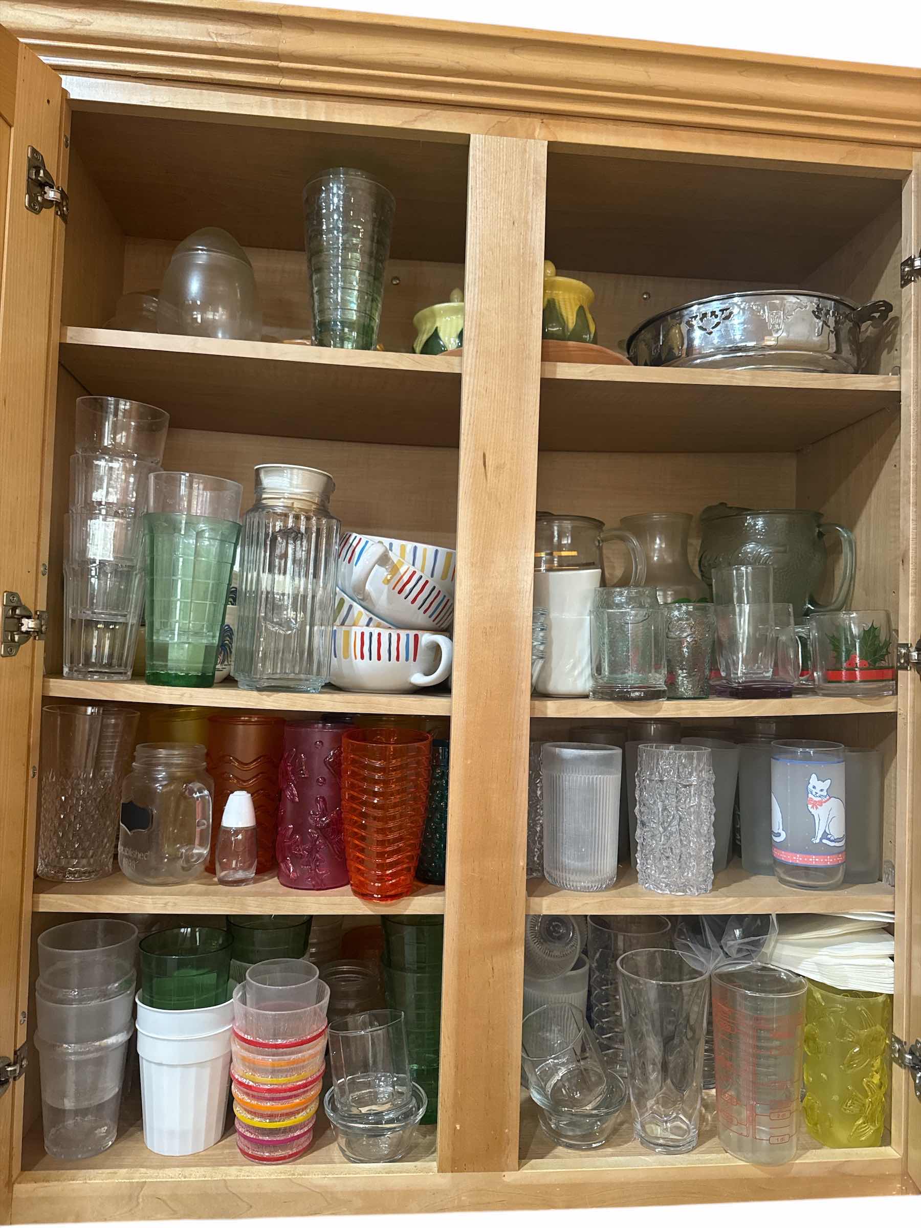 Photo 1 of CONTENTS OF CABINET- ASSORTED DRINK WARE, PITCHERS & BOWLS