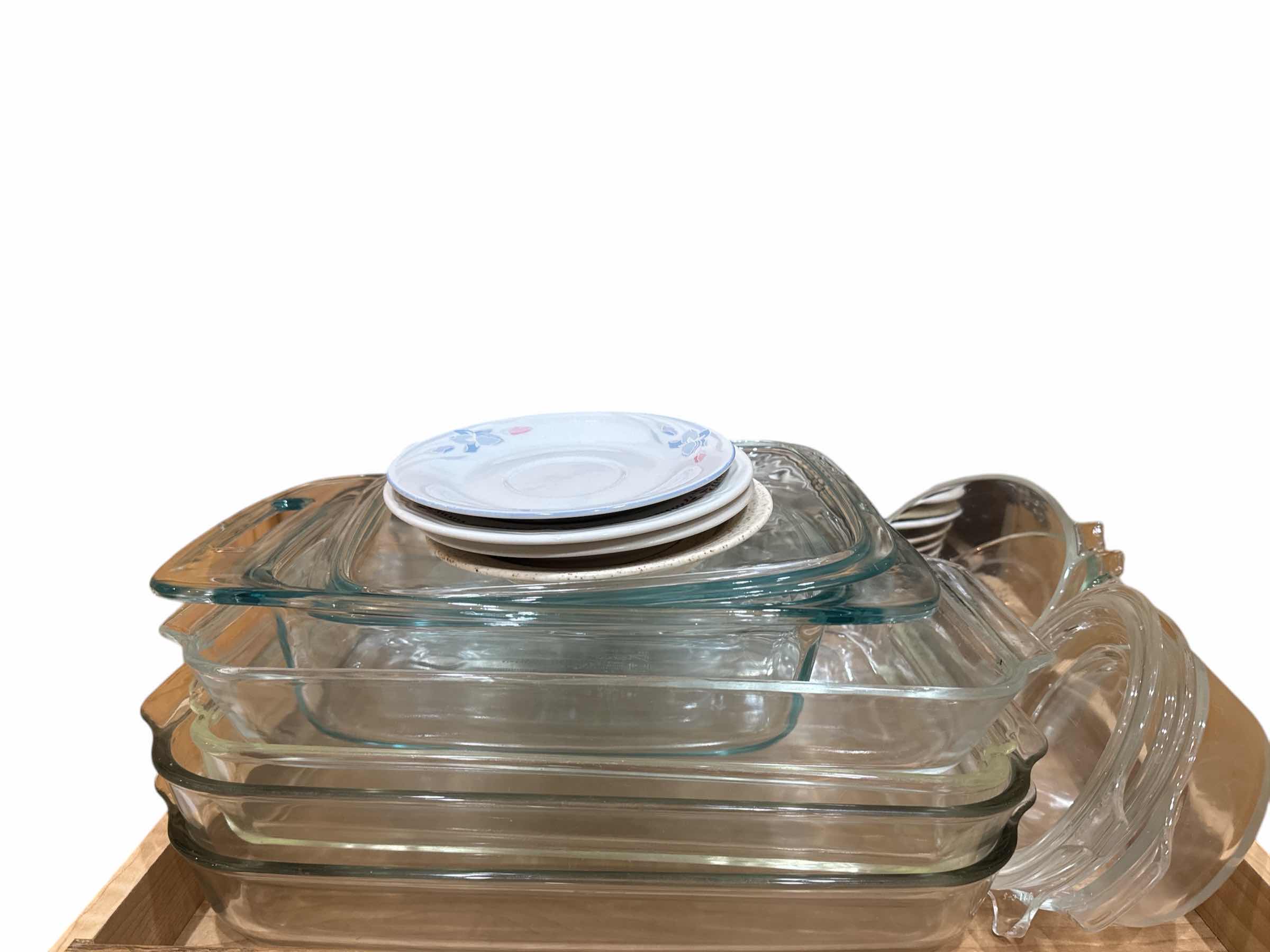 Photo 1 of CONTENTS OF RIGHT CABINET- SALAD PLATES, PYREX, LIDS