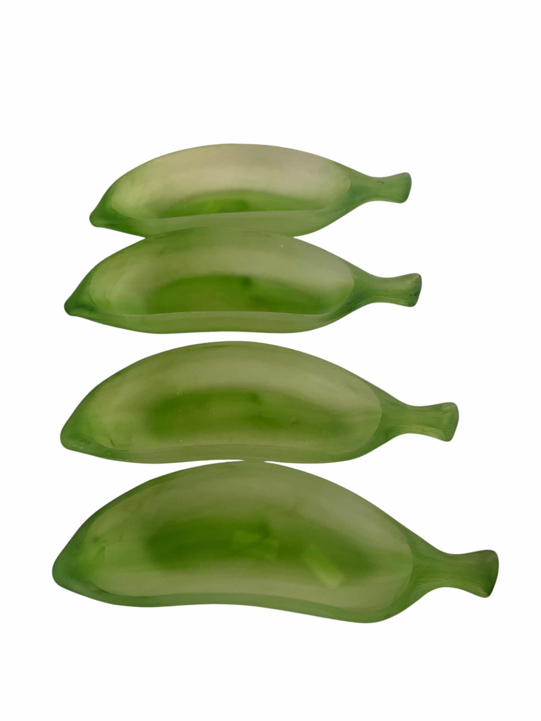 Photo 1 of 4 VINTAGE FRENCH FROSTED GREEN GLASS BANANA SPLIT DESSERT L DISHES