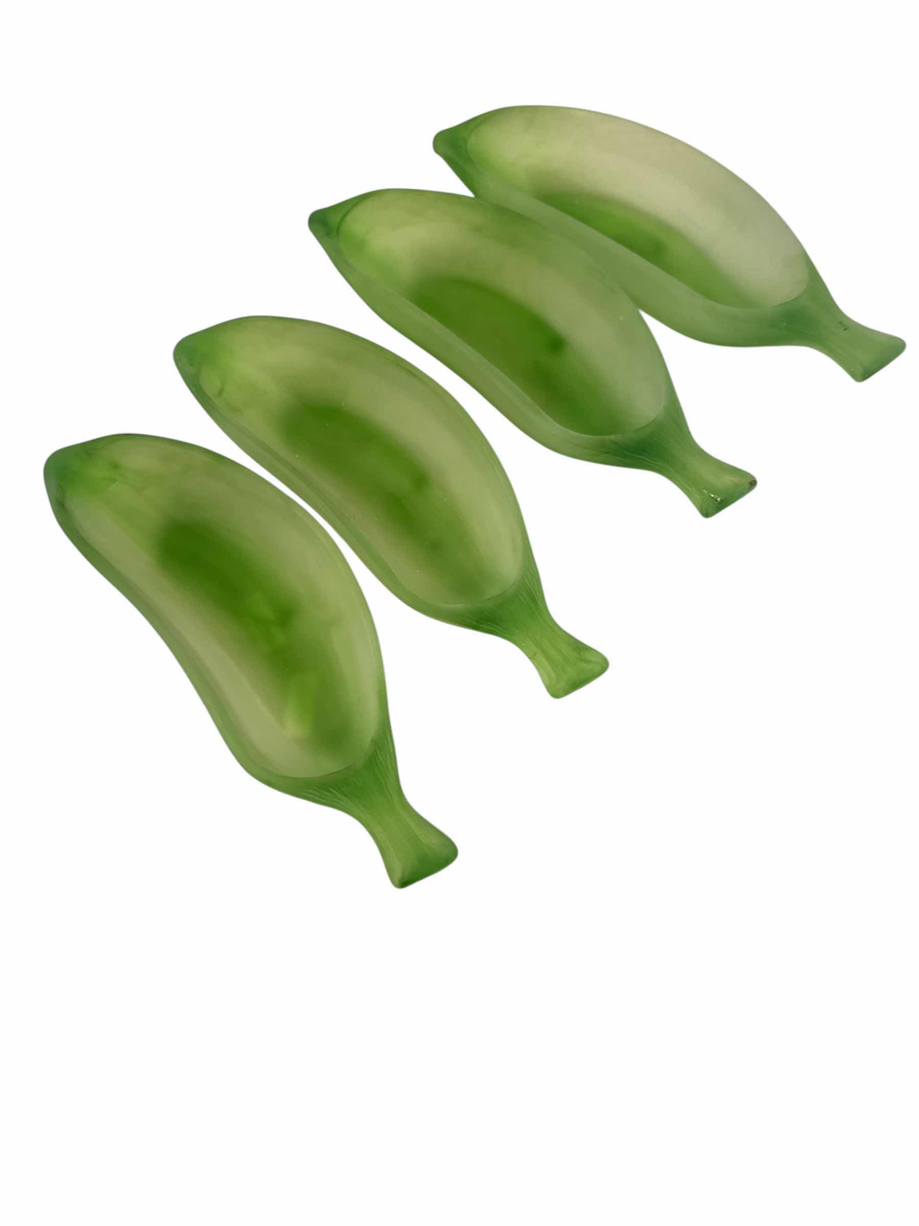 Photo 1 of 4 VINTAGE FRENCH FROSTED GREEN GLASS BANANA SPLIT DESSERT L DISHES