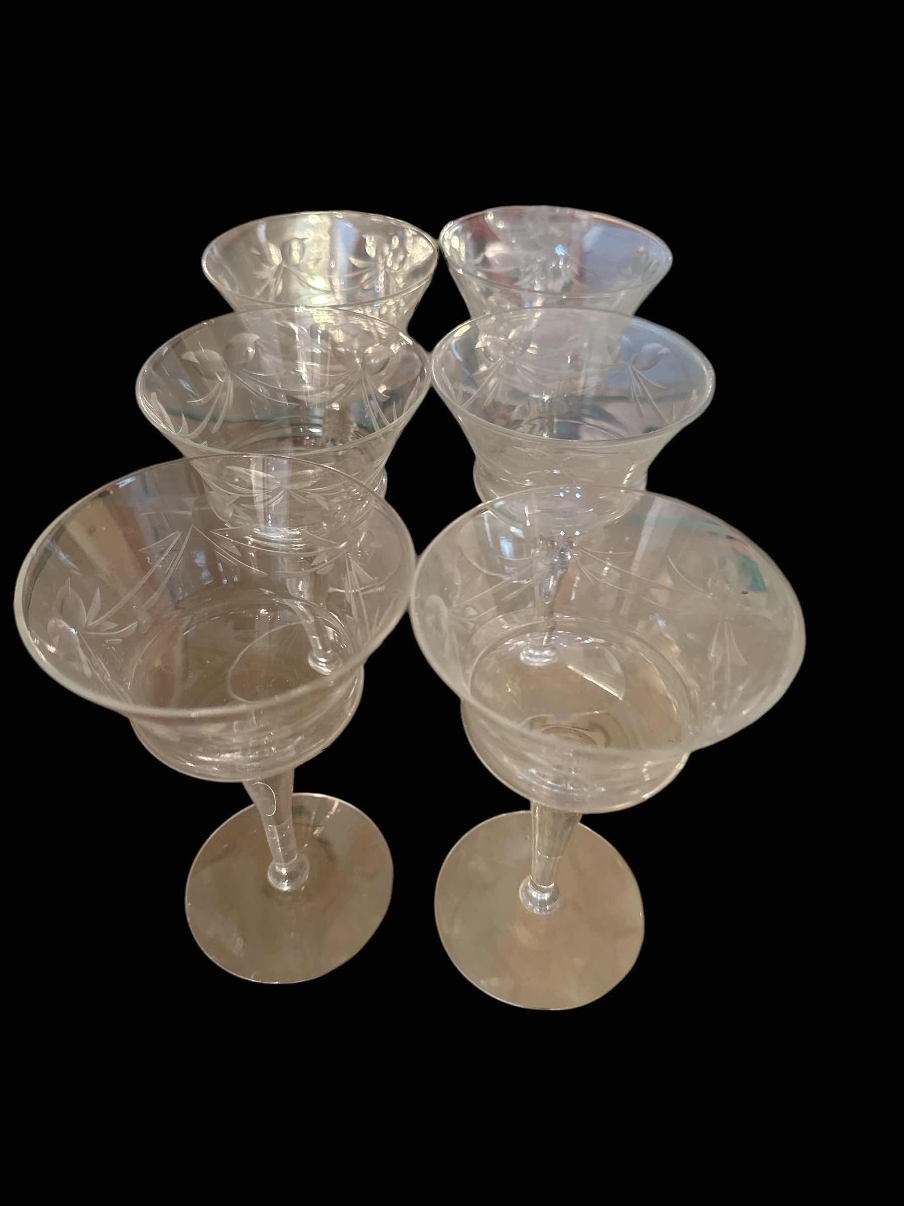 Photo 2 of 6-PIECES OF FLORAL ETCHED STEMWARE.