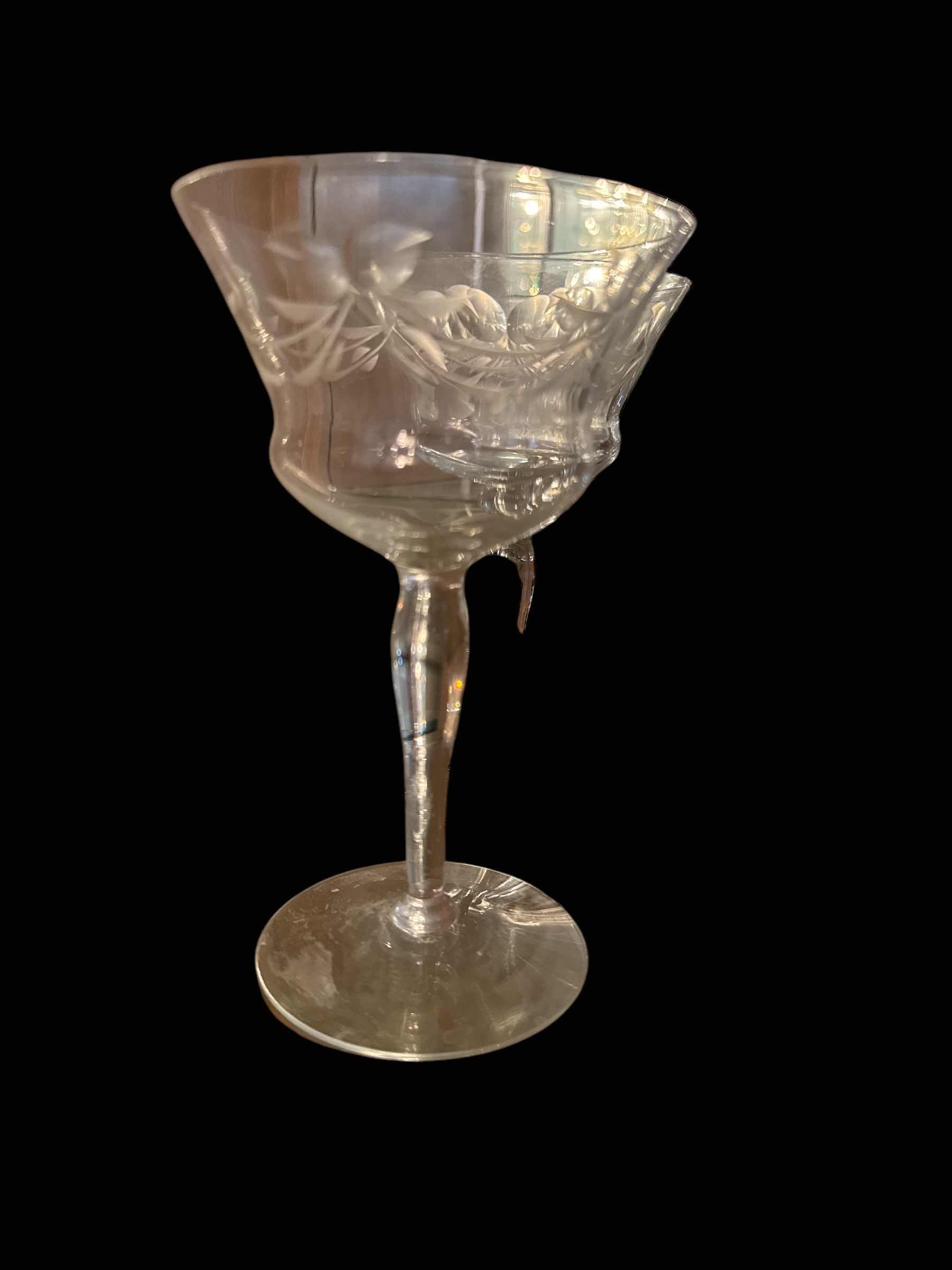 Photo 1 of 6-PIECES OF FLORAL ETCHED STEMWARE.