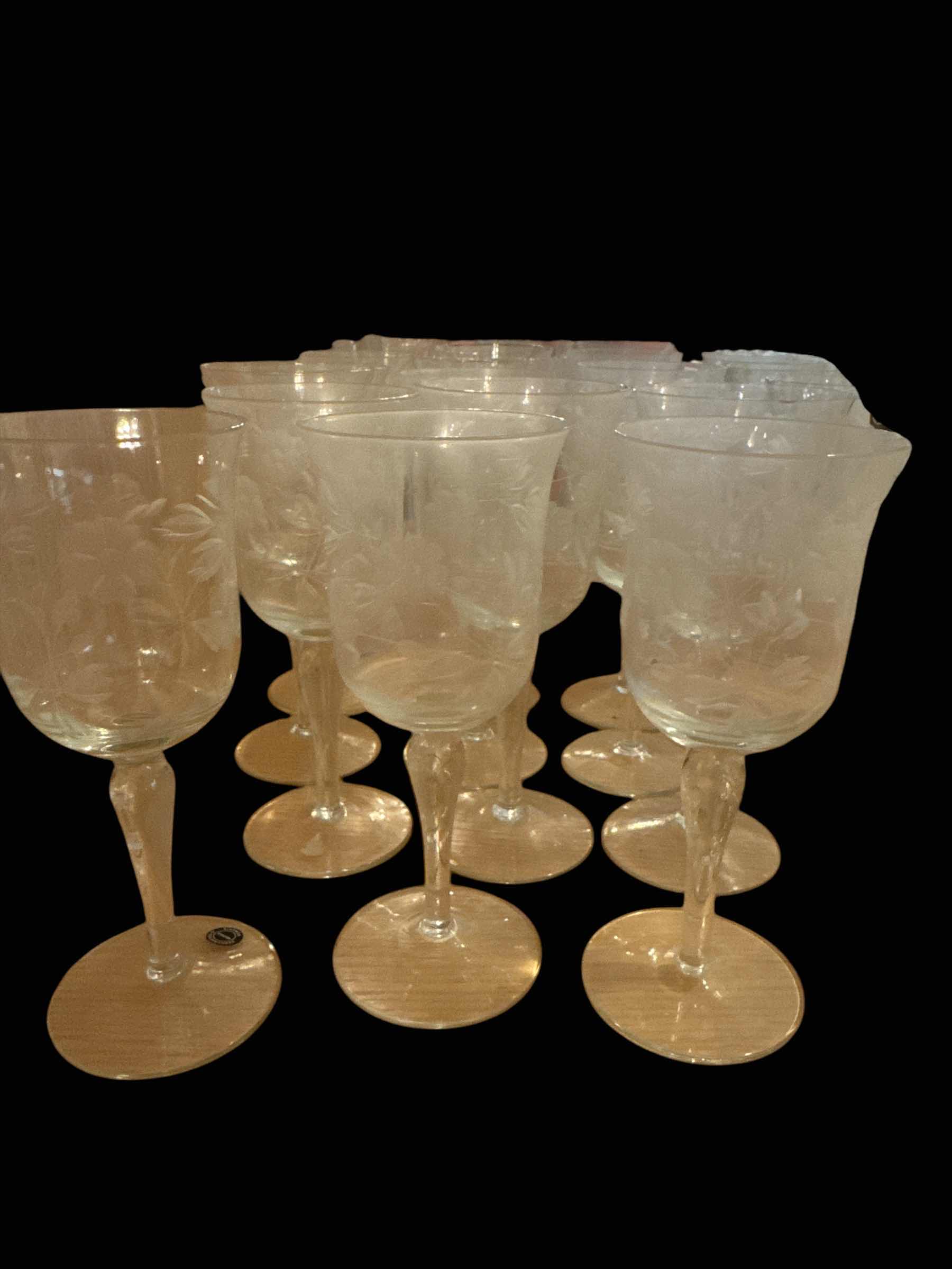 Photo 1 of 12 ROMANIAN WINE GOBLETS WITH FLORAL ETCHING