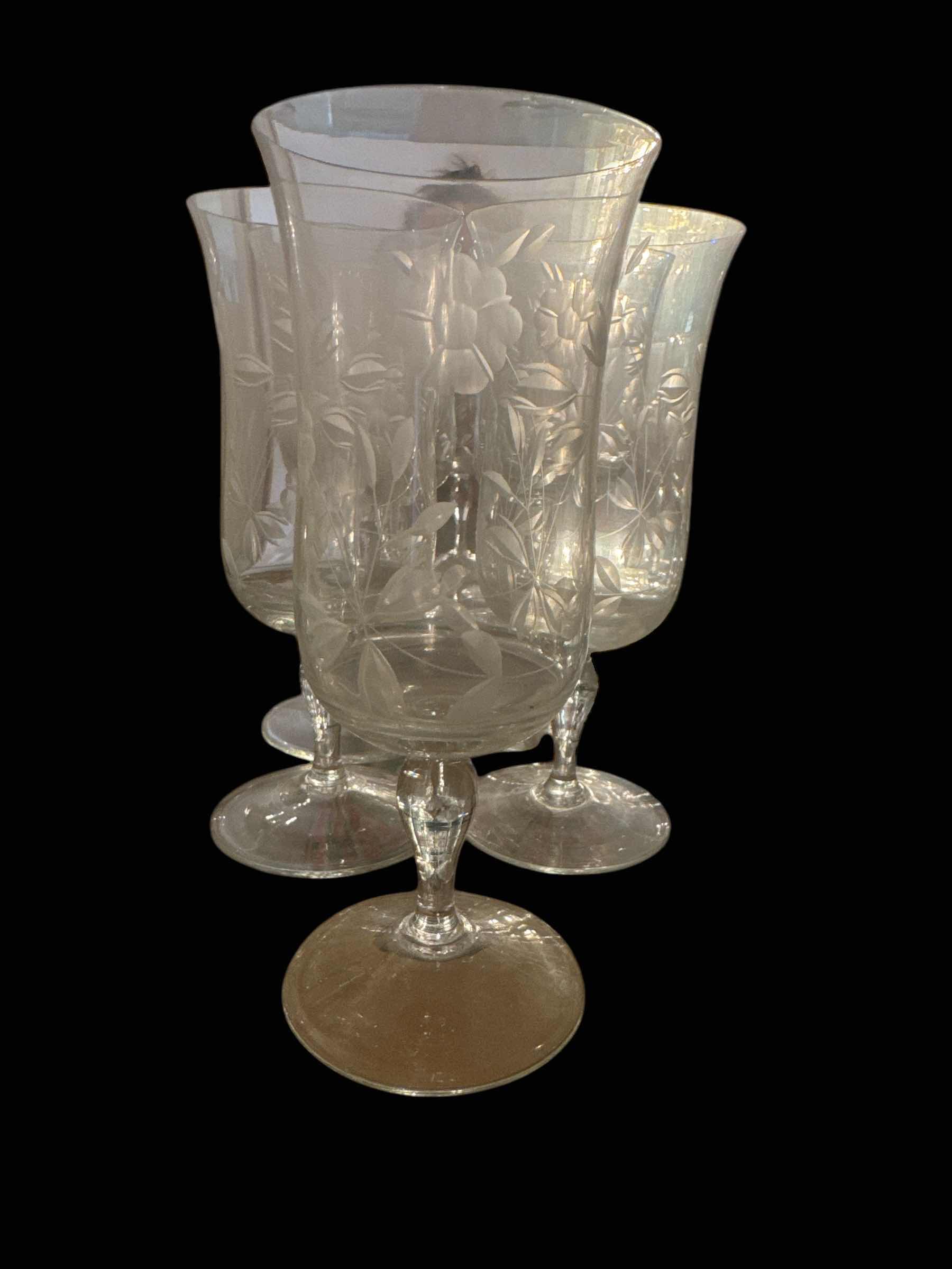 Photo 1 of 5 FLORAL ETCHED  WINE GOBLETS