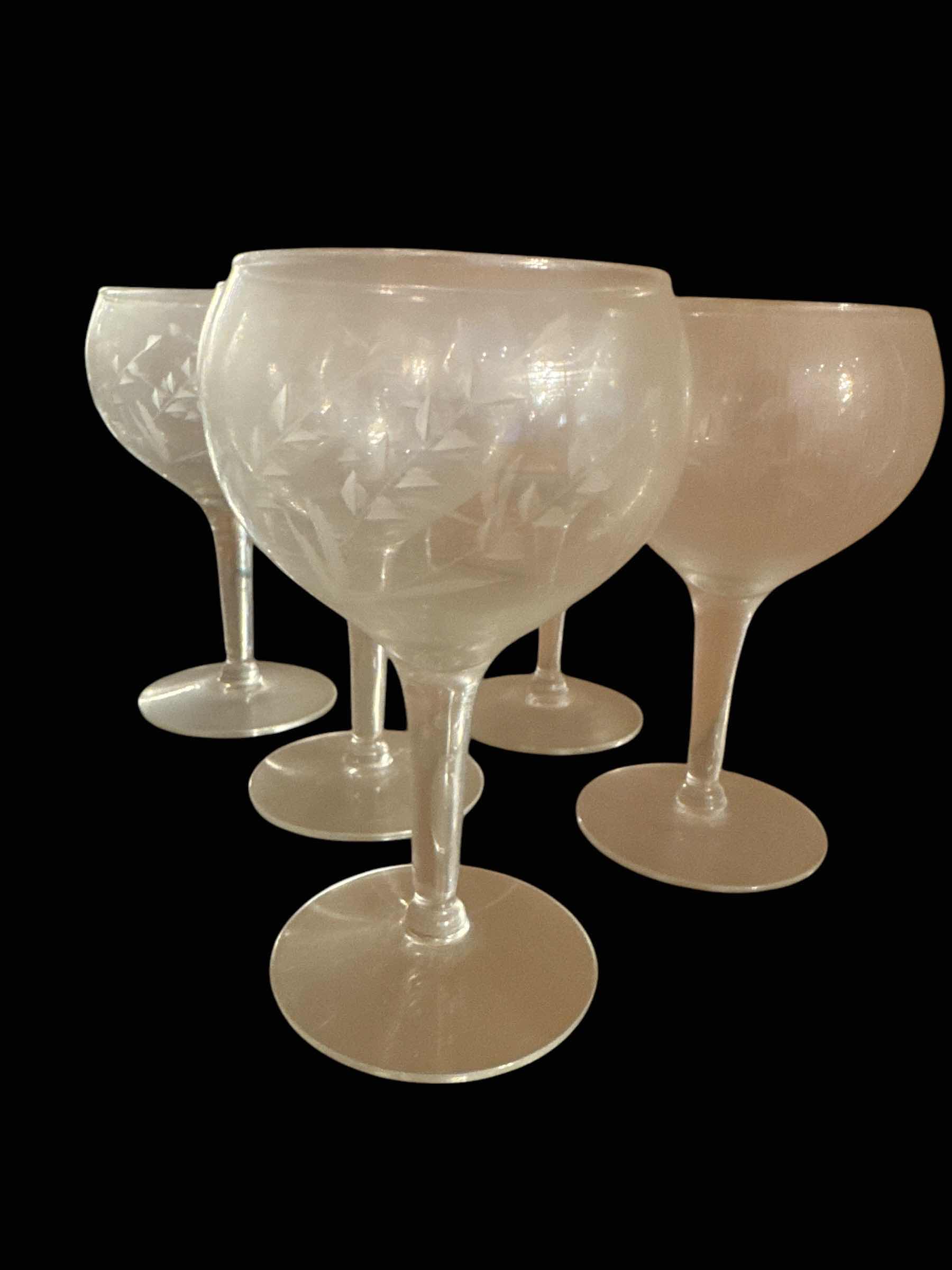 Photo 1 of 6 SMALL FLORAL ETCHED WINE GOBLETS