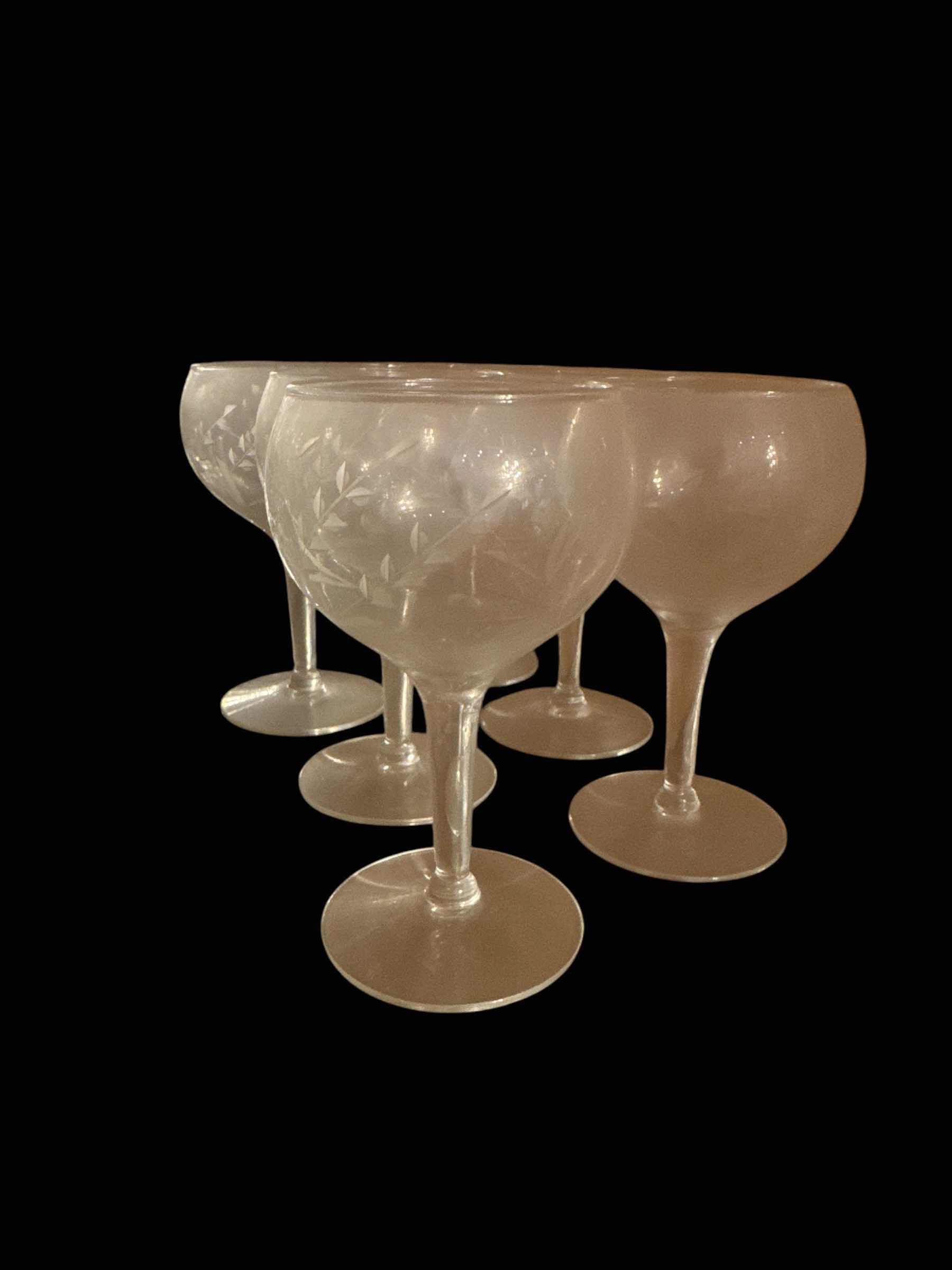 Photo 1 of 6 SMALL FLORAL ETCHED WINE GOBLETS
