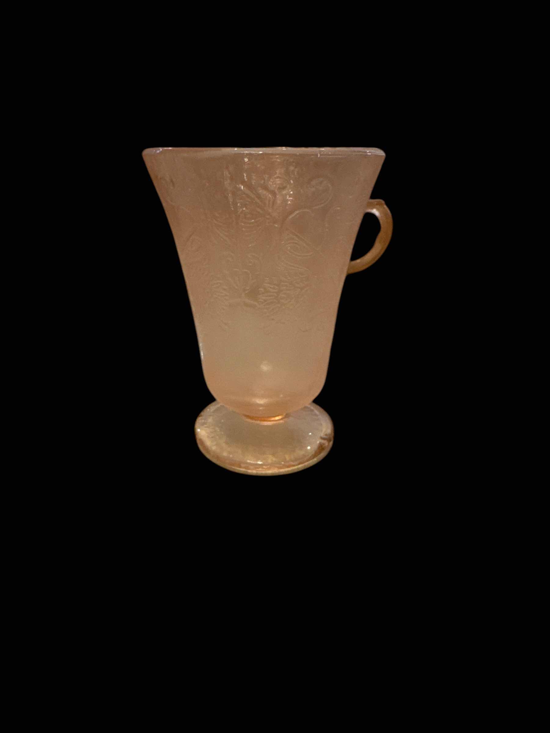 Photo 1 of 5 ETCHED PINK DEPRESSION GLASS PIECES, (1) BOWL, (4) SMALL GLASSES