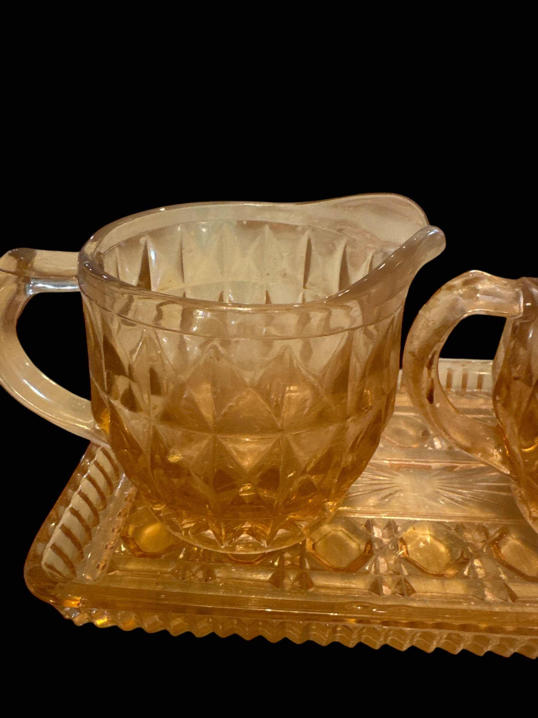 Photo 1 of JEANNETTE WINDSOR DIAMOND CREAM & SUGAR SET PINK DEPRESSION GLASS