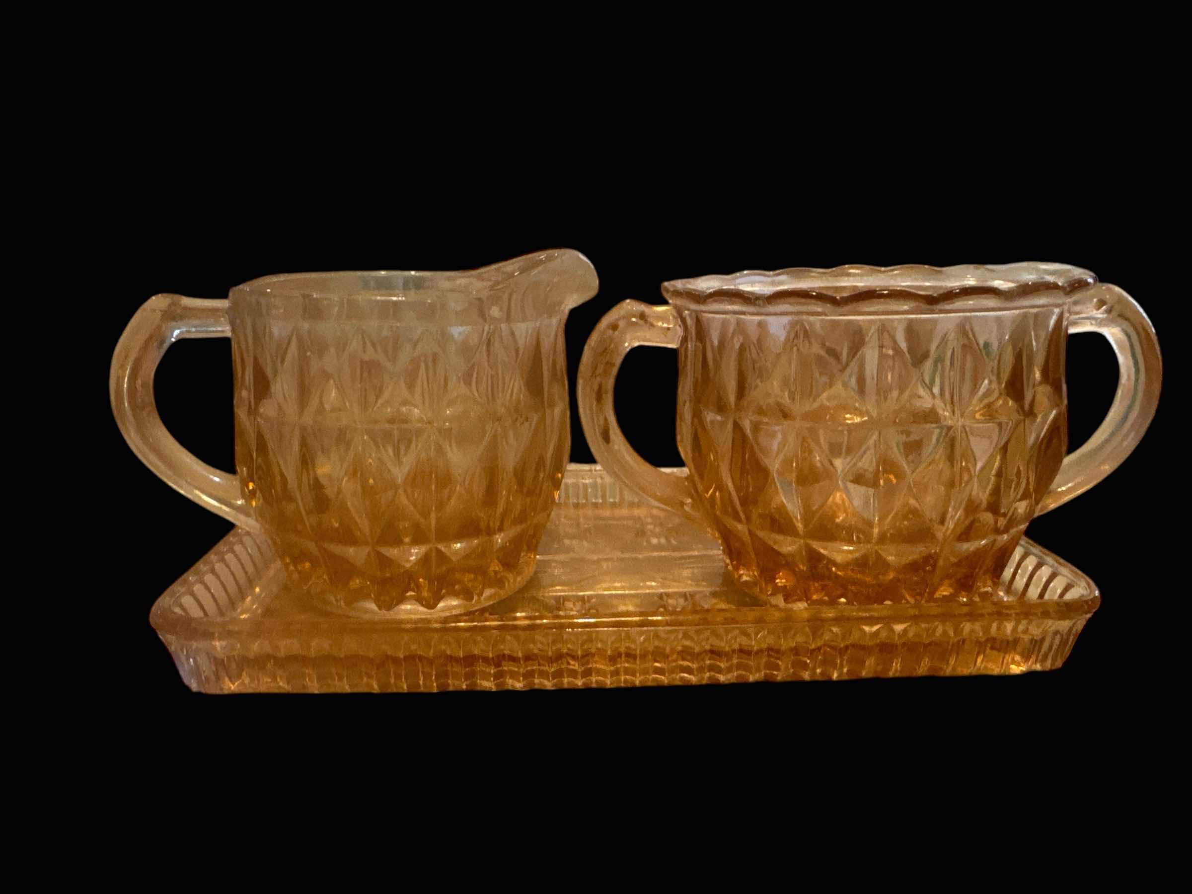 Photo 1 of JEANNETTE WINDSOR DIAMOND CREAM & SUGAR SET PINK DEPRESSION GLASS