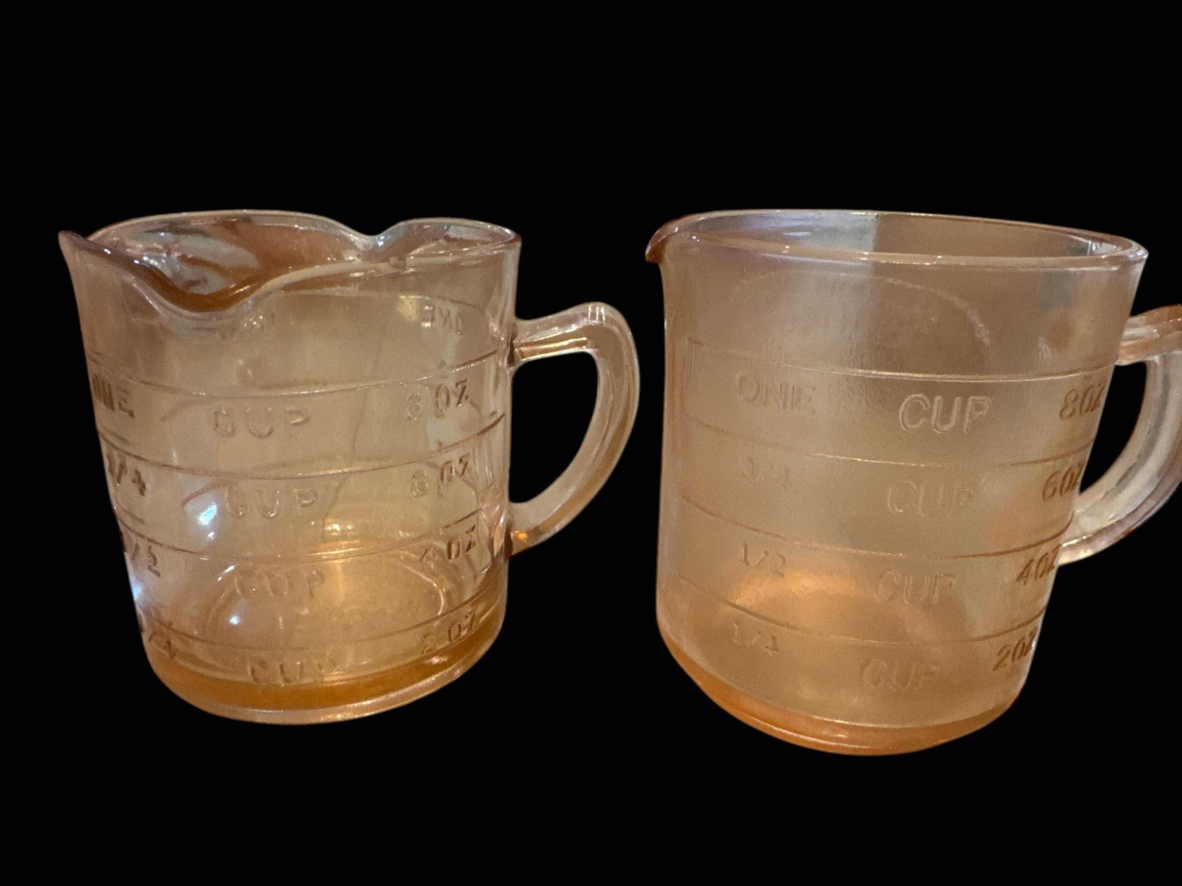 Photo 3 of 3 PINK DEPRESSION GLASS MEASURING CUPS & PITCHER