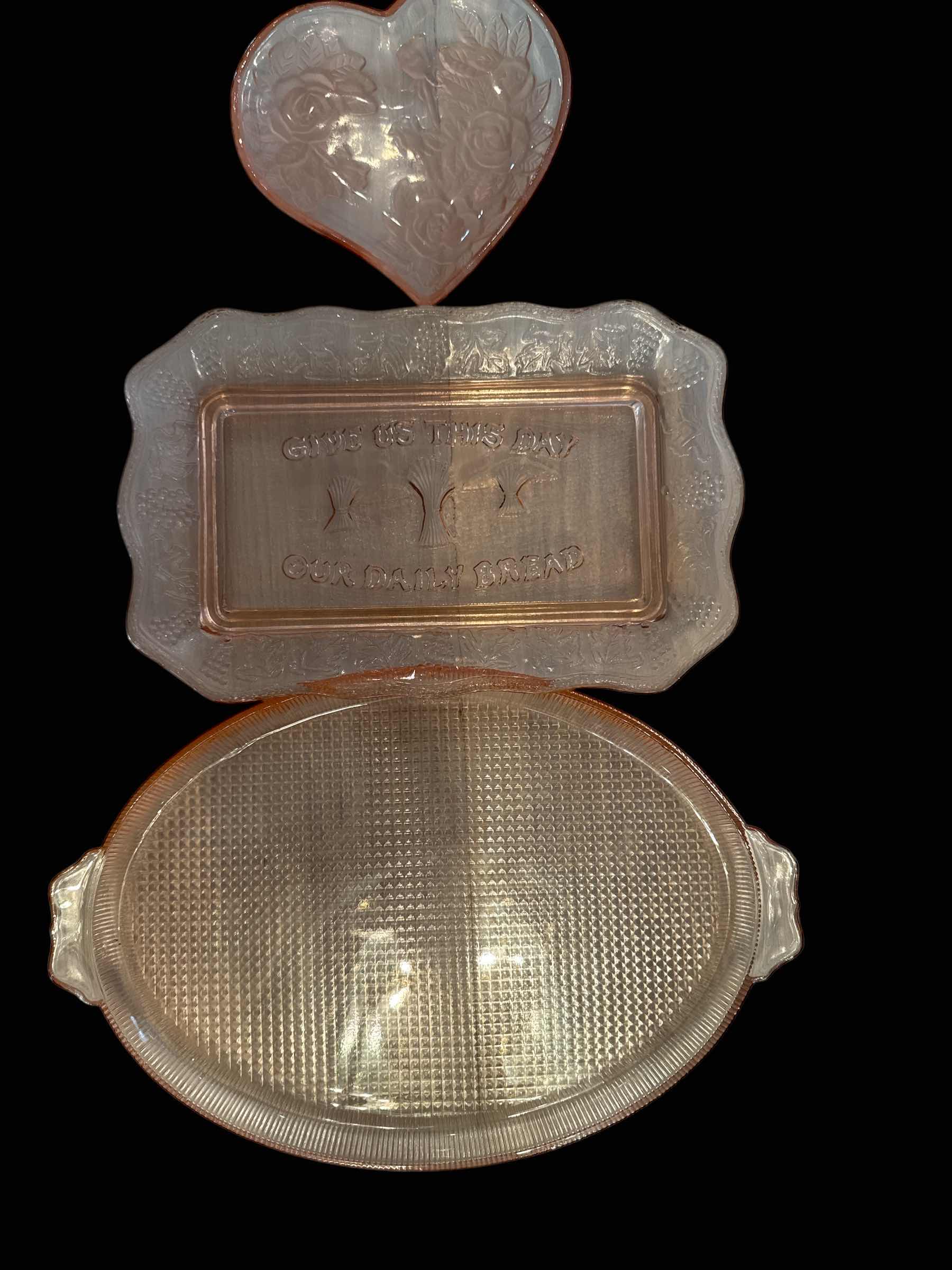 Photo 1 of 3 PINK DEPRESSION GLASS PLATTERS
