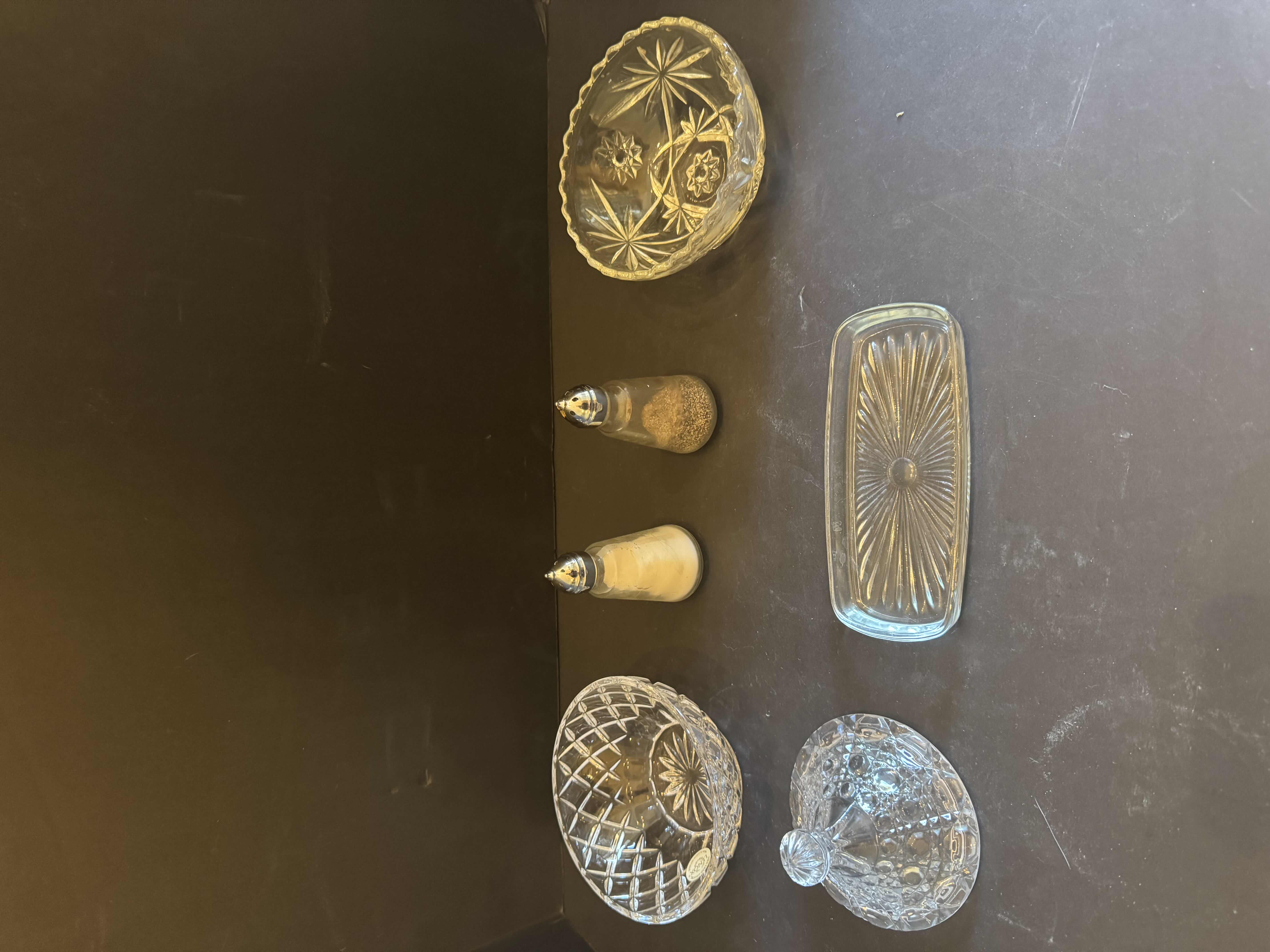 Photo 1 of ASSORTED VINTAGE GLASS, 5 BOWLS, SALT AND PEPPER SHAKER, AND BUTTER TRAY, 8 ITEMS

BOWLS
D10” X H5.5”
D9” X H5.5”
D9.5” X H5”
2* D5” X H2.5”