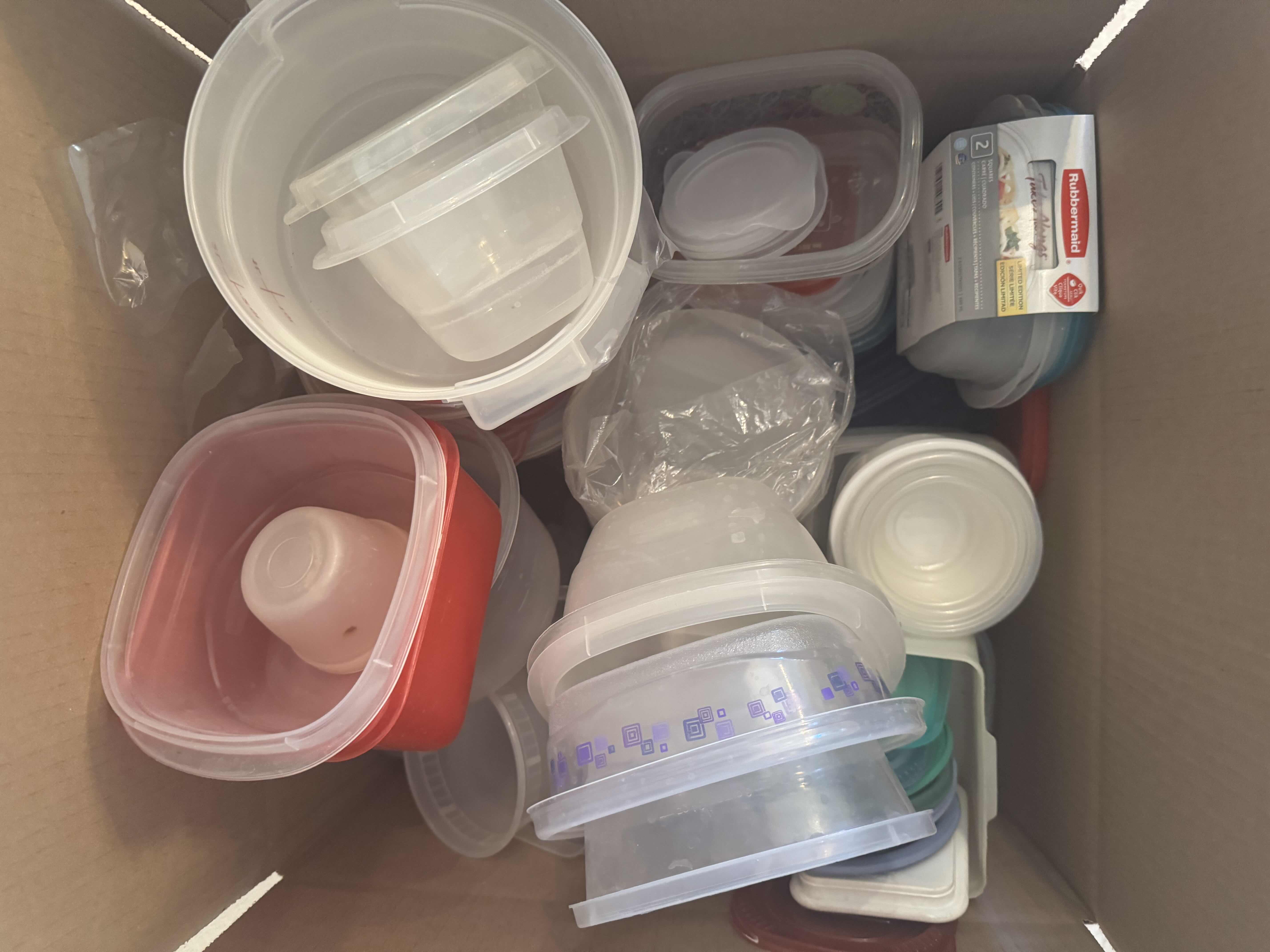 Photo 1 of BOX OF SMALL PLASTIC CONTAINERS, ASSORTED