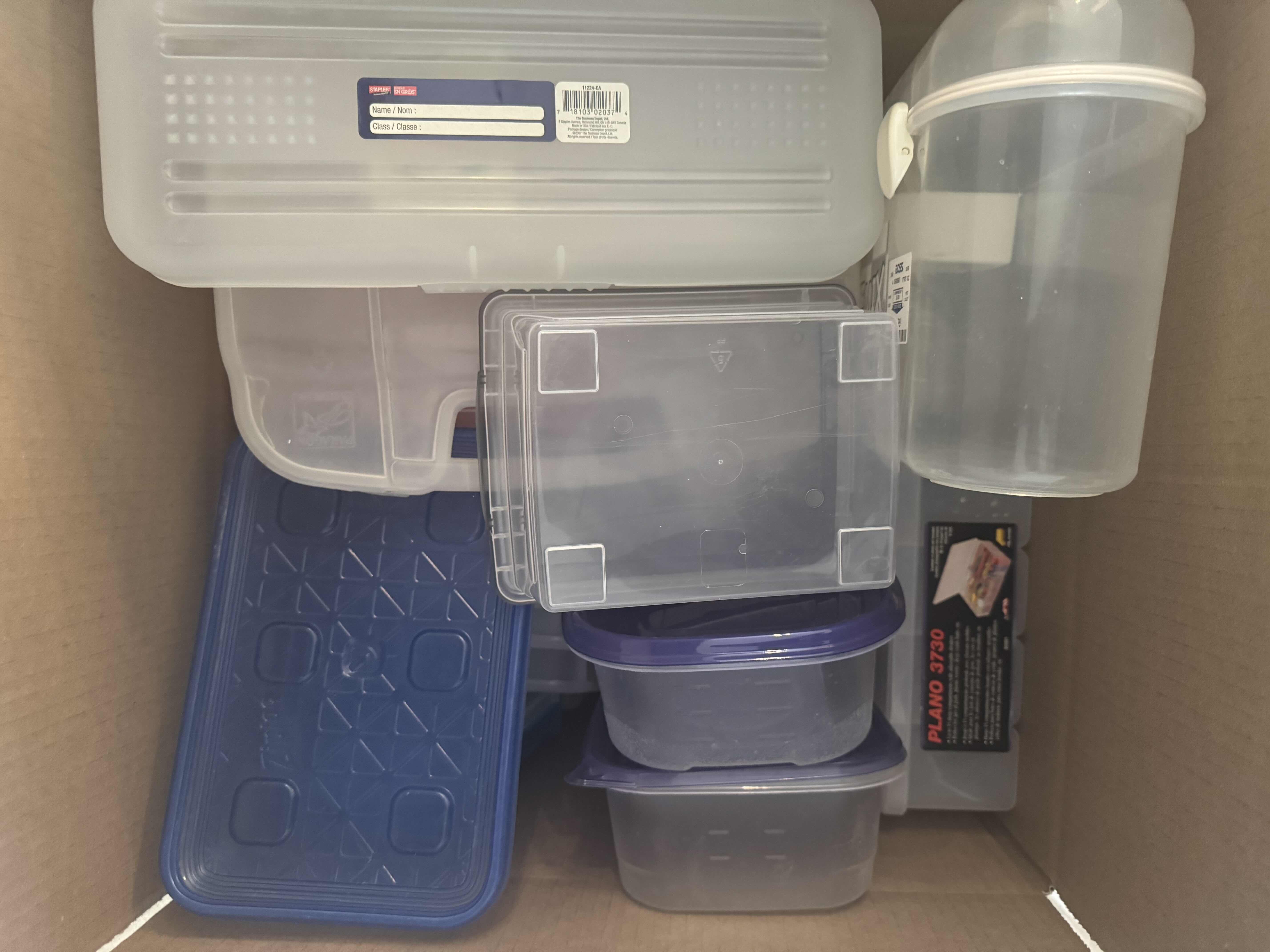 Photo 1 of BOX OF SMALL PLASTIC CONTAINERS, ASSORTED