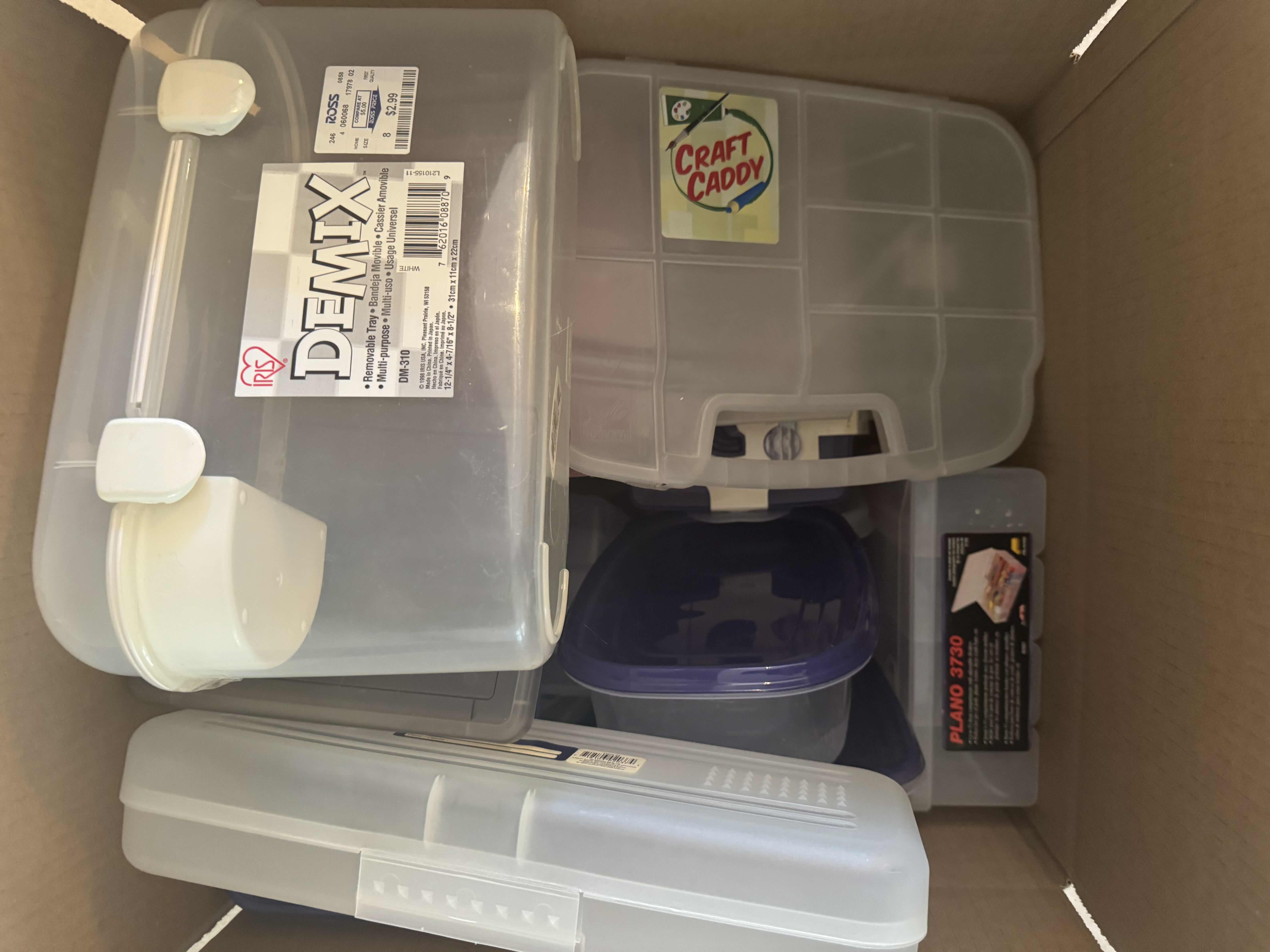 Photo 1 of BOX OF SMALL PLASTIC CONTAINERS, ASSORTED