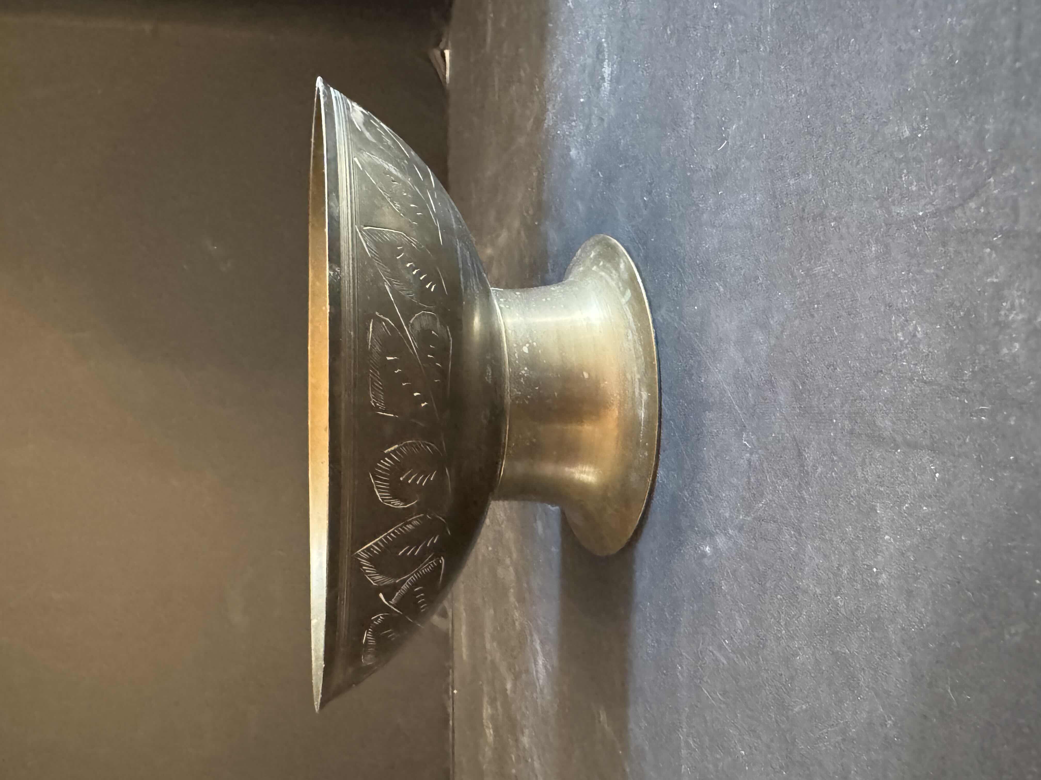 Photo 1 of BRASS PEDESTAL BOWL AND CANDLE HOLDERS,

BOWL
D6.75” X H3.5”

CANDLE HOLDERS 
D2.5” X H6”