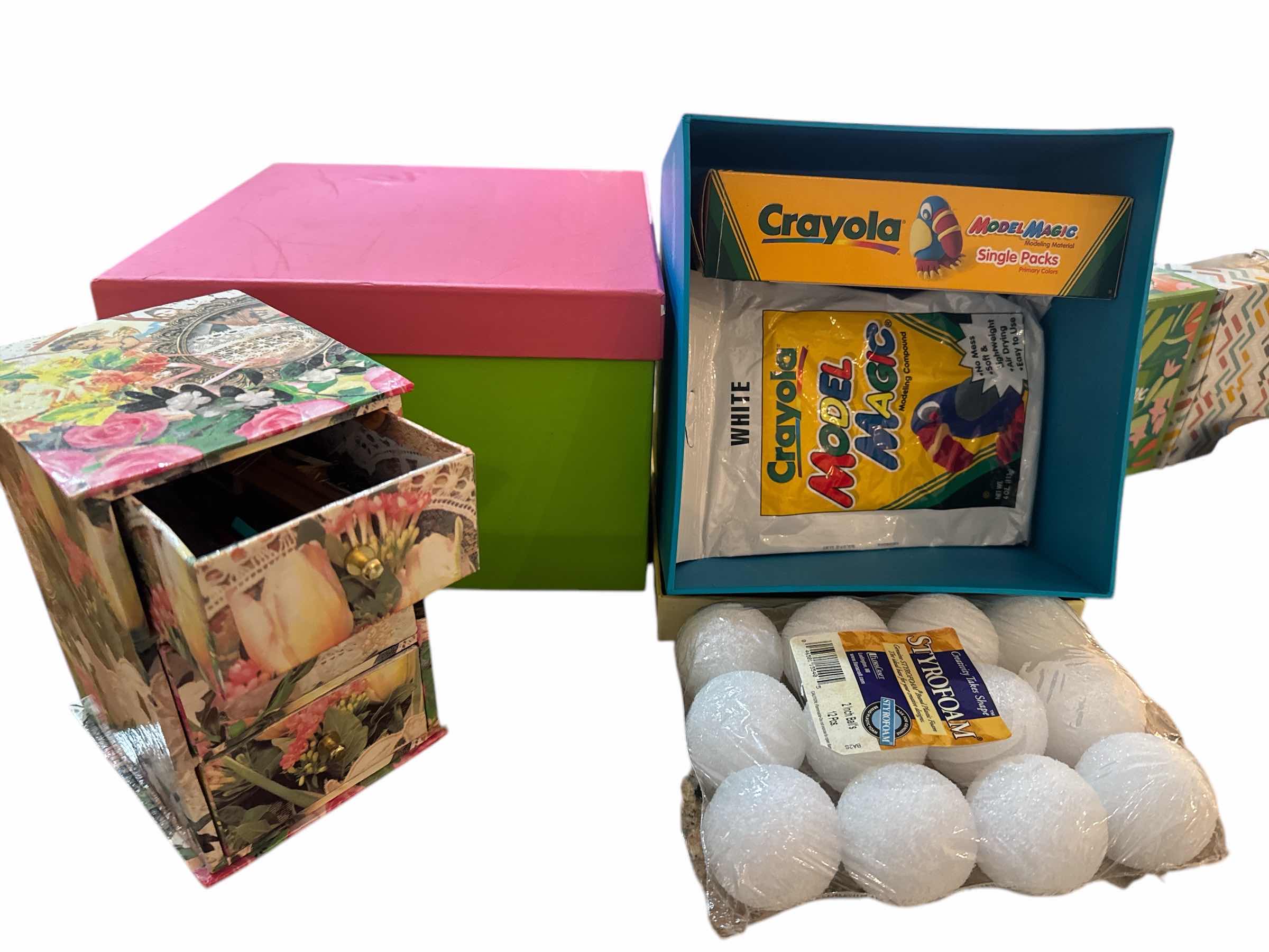 Photo 1 of 3 CONTAINERS (1 IS EMPTY) OF MISCELLANEOUS CRAFTING ITEMS