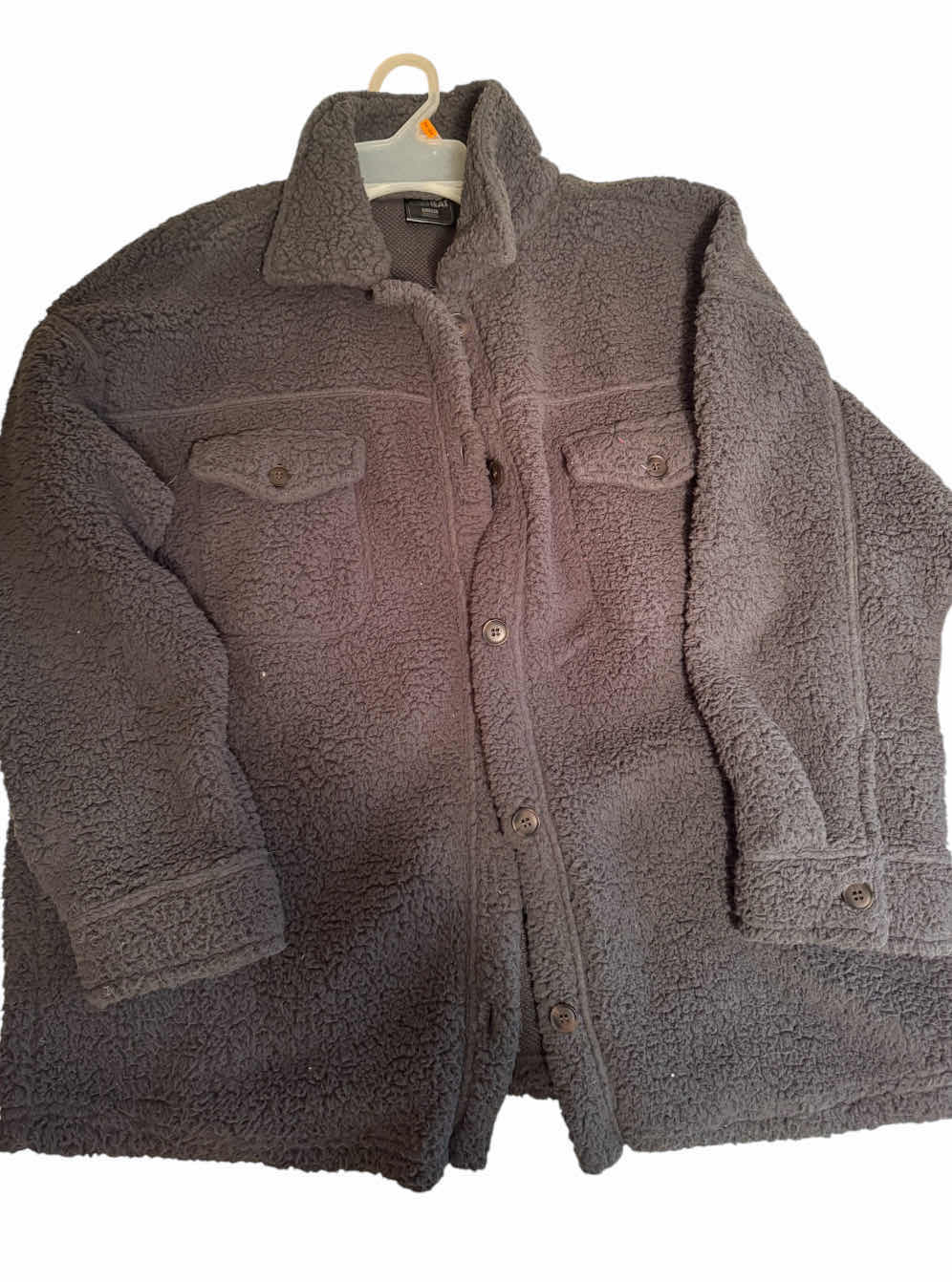 Photo 1 of 3- VINTAGE SHERPA’S, SHIRT JACKET, FLEECE, WOMEN’S CLOTHING. SIZE 2X, BLACK, GRAY, BROWN