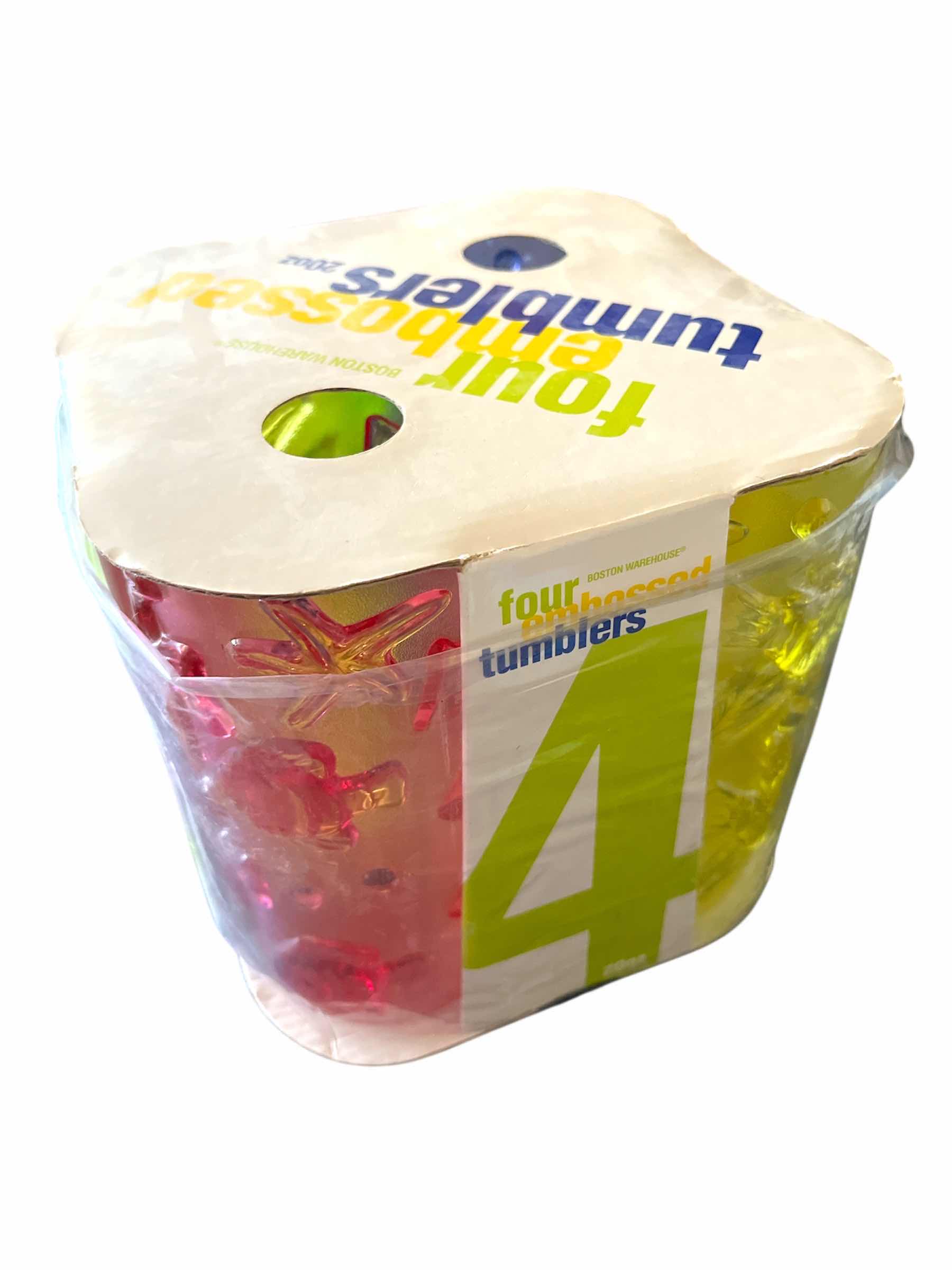 Photo 1 of FOUR EMBOSSED TUMBLERS 20 OZ 2003 BOSTON WAREHOUSE