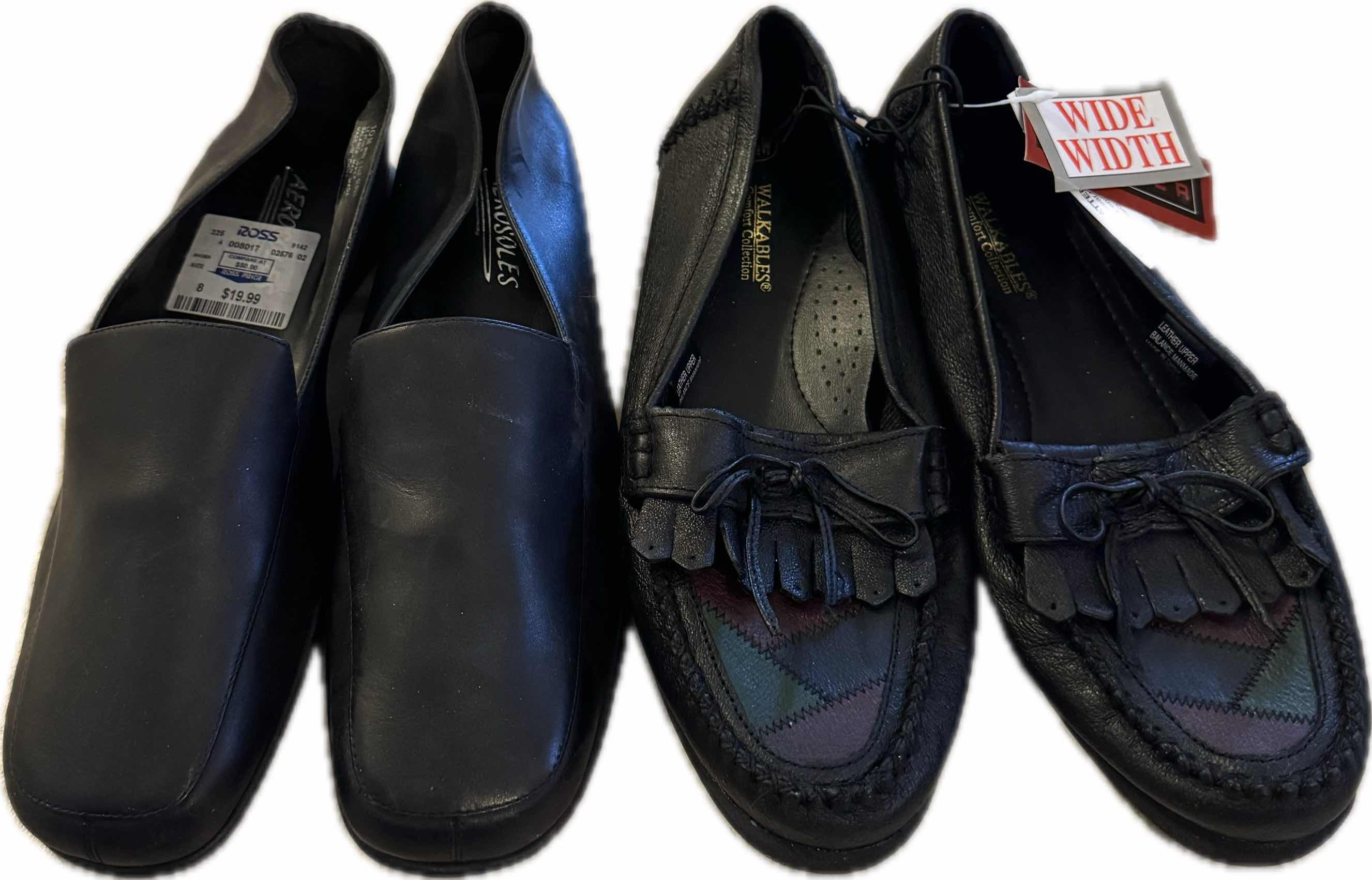 Photo 1 of 60
2- WOMENS SHOES, BLACK LEATHER WALKABLES COMFORT COLLECTION SIZE 9.5WIDE, BLACK LEATHER AEROSOLES SIZE 10