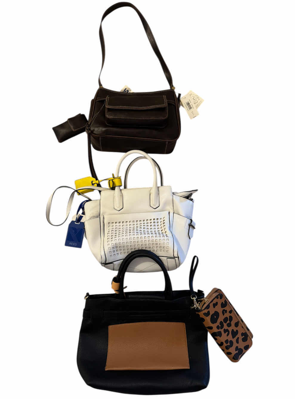 Photo 1 of 55
3- WOMENS HANDBAGS, WHITE REED FAUX LEATHER HANDBAG, BLACK FAUX LEATHER HANDBAG, BLACK/ LEOPARD PRINT HANDBAG