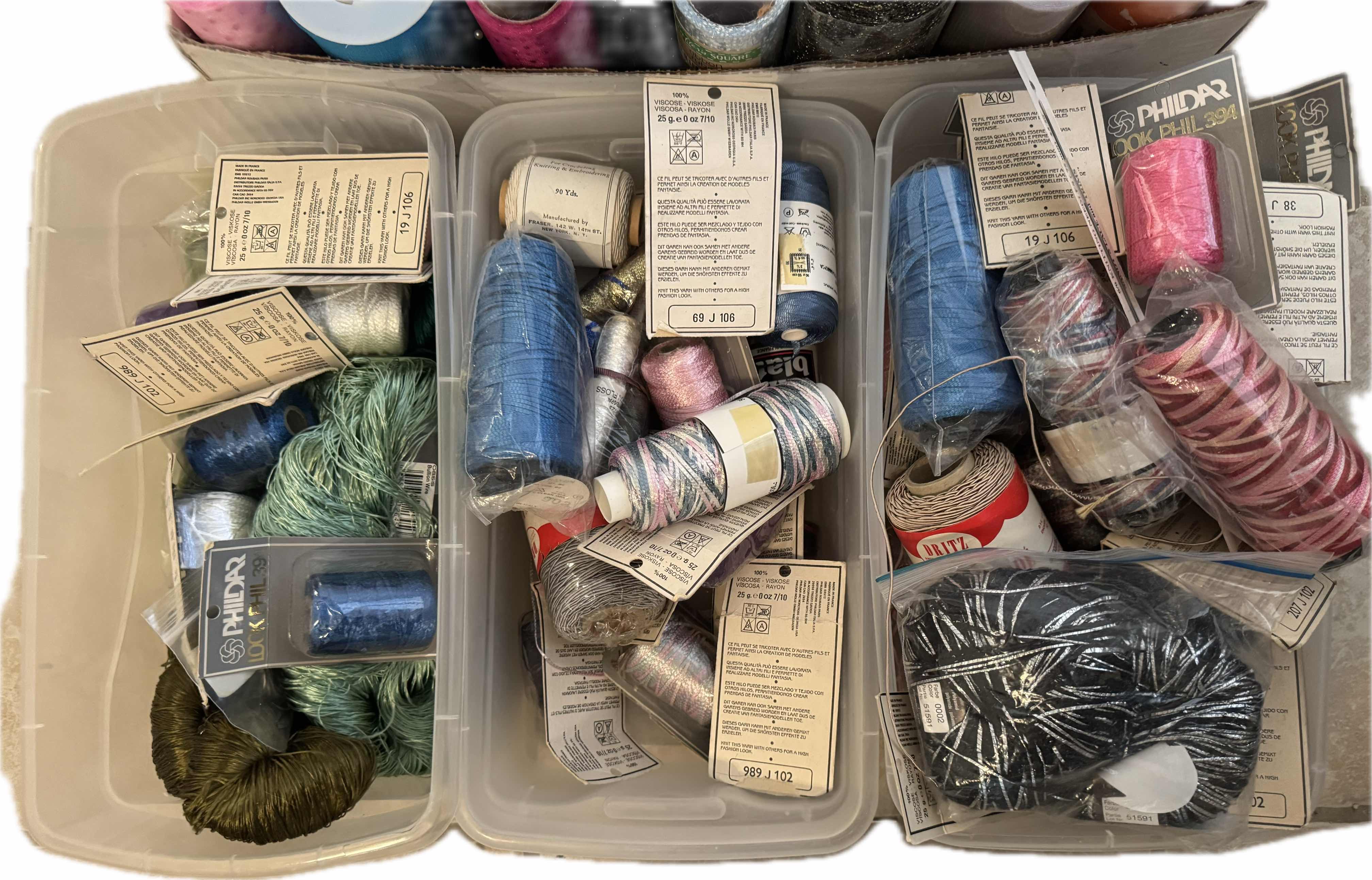 Photo 2 of BOX OF ASSORTED THREAD, YARN, TULLE, MULTICOLOR