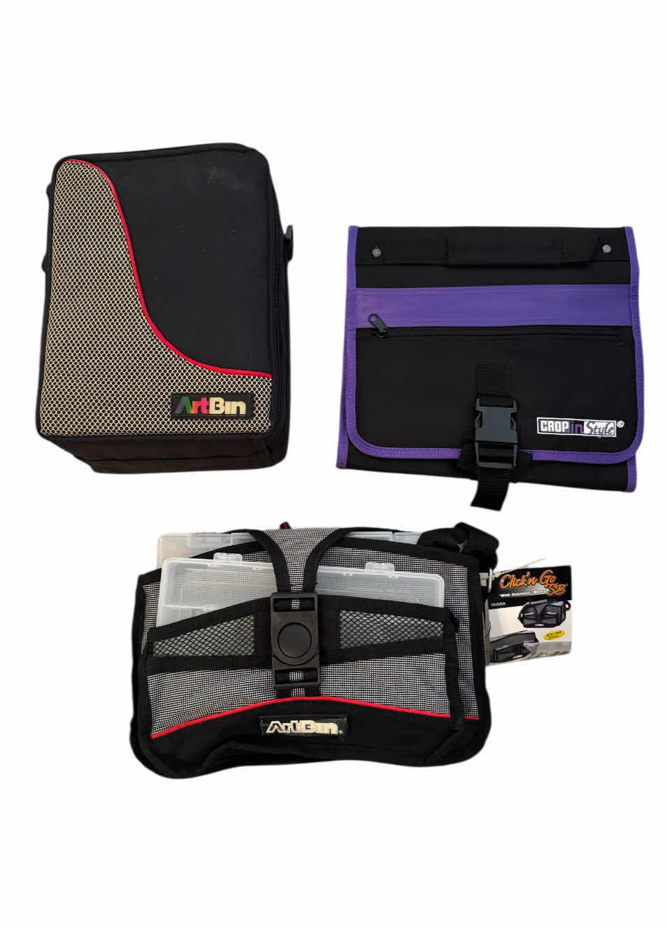 Photo 1 of 90
3- ART BAGS, ART BIN STORAGE BAGS, BLACK ARTBIN CLICK N GO STORAGE BAG, BLACK/PURPLE CROP IN STYLE BAG, BLACK/RED ARTBIN STORAGE BAG