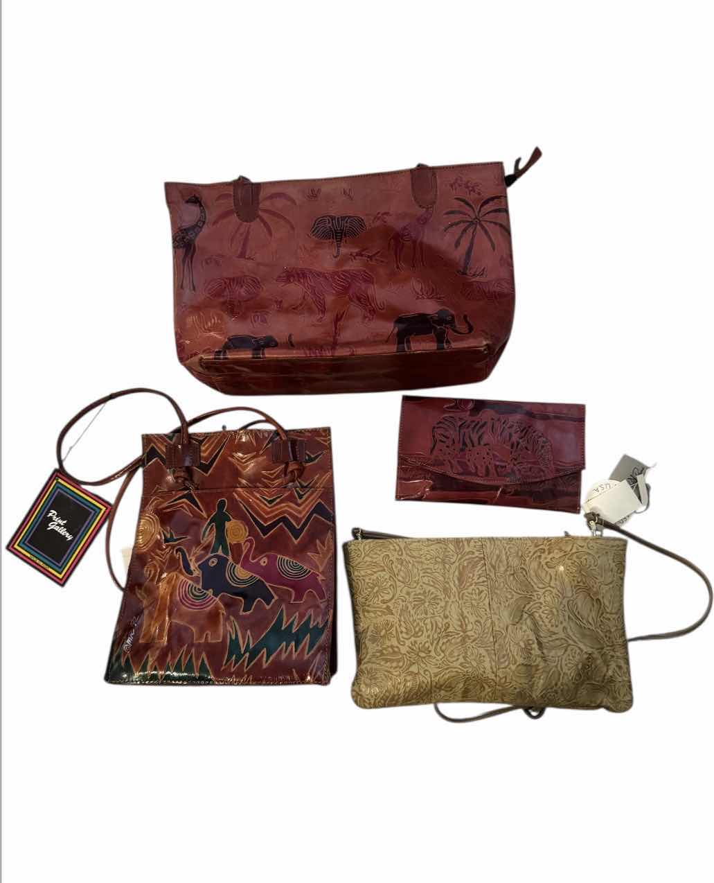 Photo 1 of 3- WOMENS LEATHER HANDBAGS, WINE/ANIMAL DESIGN, WINE ANIMAL DESIGN, LIGHT GRAY