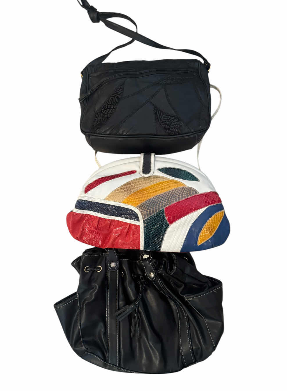 Photo 1 of 3- WOMENS LEATHER HANDBAGS PURSES, BLACK ANIMAL PRINT PATTERN HANDBAG, BLACK HANDBAG, MULTICOLOR HANDBAG