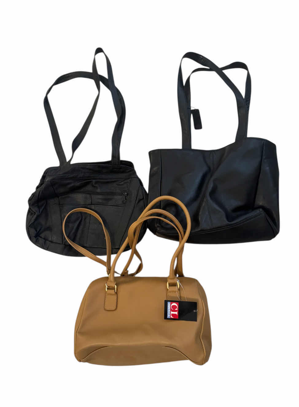 Photo 1 of 3- WOMENS LEATHER HANDBAG PURSES, TAN/GOLD HANDBAG, BLACK LEATHER HANDBAG WITH CELLPHONE POCKET, BLACK LEATHER HANDBAG