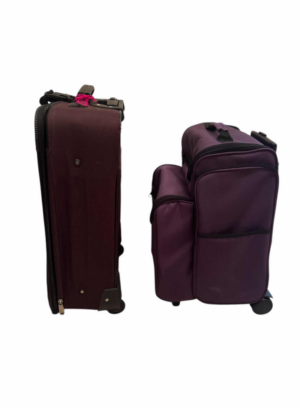 Photo 2 of 2- LUGGAE, TRAVEL SUITCASES, ROLLING LUGGAGE SUITCASES, DARK PURPLE 
14” X  7” X H22”
13” X 12” X H18.5”