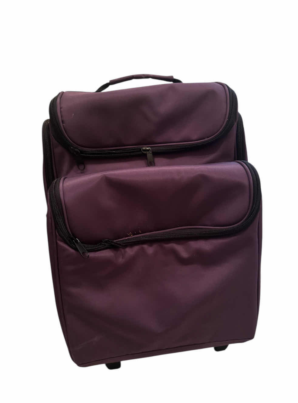 Photo 1 of 2- LUGGAE, TRAVEL SUITCASES, ROLLING LUGGAGE SUITCASES, DARK PURPLE 
14” X  7” X H22”
13” X 12” X H18.5”