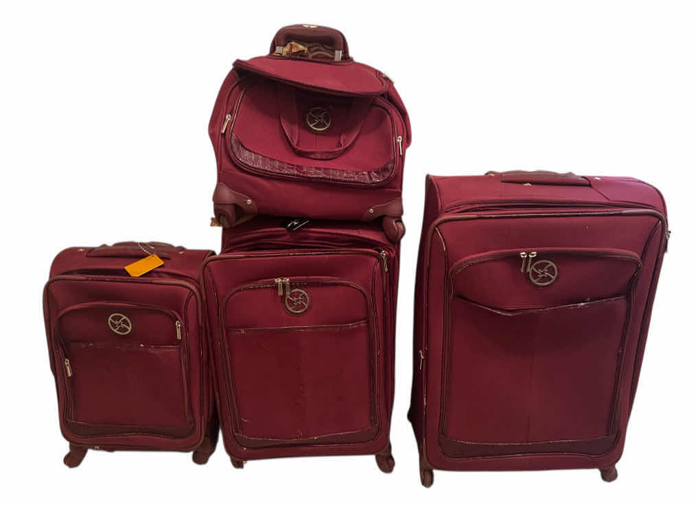 Photo 1 of 150
4- SET OF NICOLE MILLER ROLLING LUGGAGE SUITCASES, TRAVEL BAGS, DARK RED

19” X 11” X H30”
16.5” X 8” X H25”
14” X 9” X H21”
16” X 9” X H14”