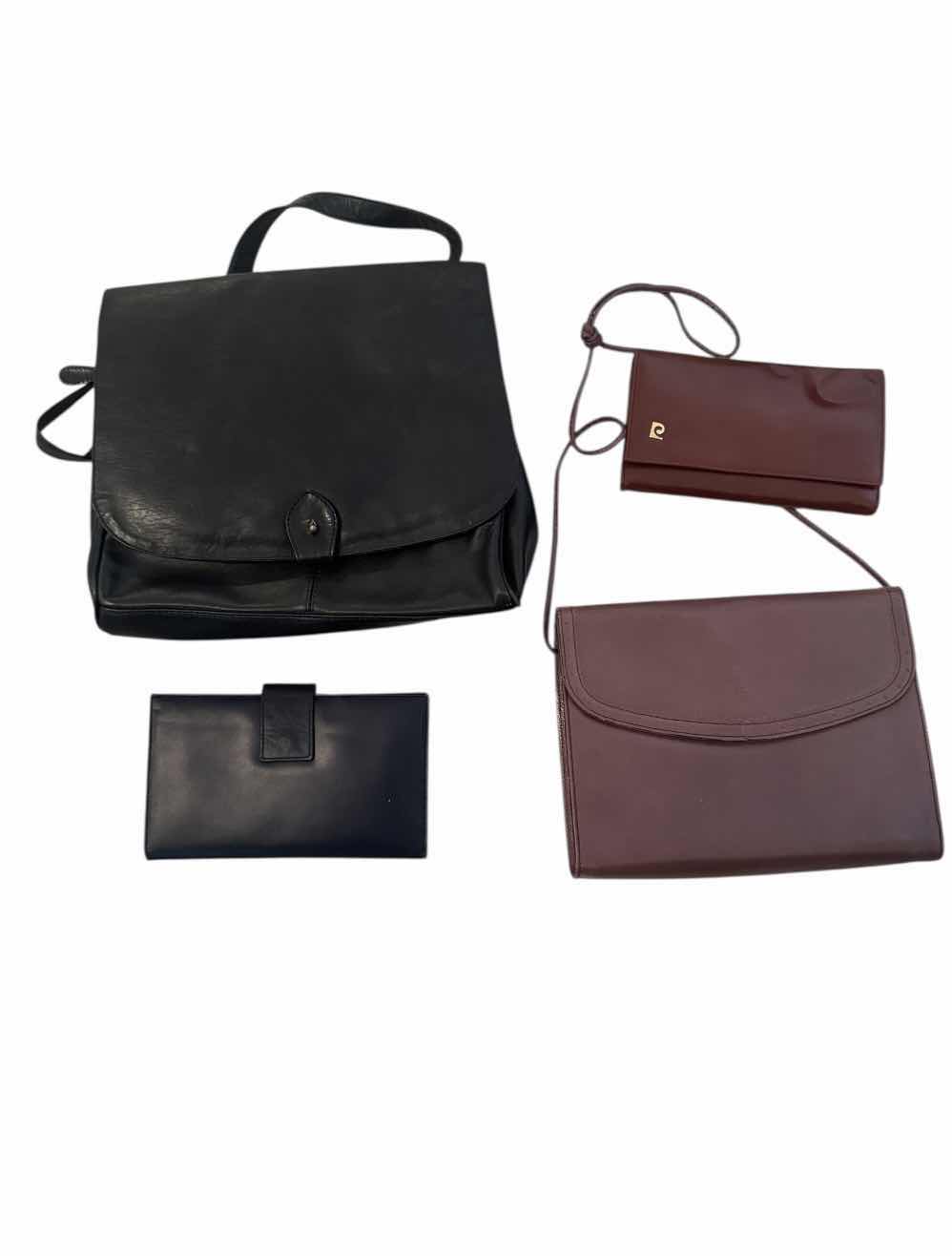 Photo 1 of 2- WOMENS HANDBAGS PURSE WITH WALLETS, BLACK LEATHER HAND BAG WITH BLACK WALLET, WINE LEATHER HANDBAG WITH WALLET, 4 ITEMS