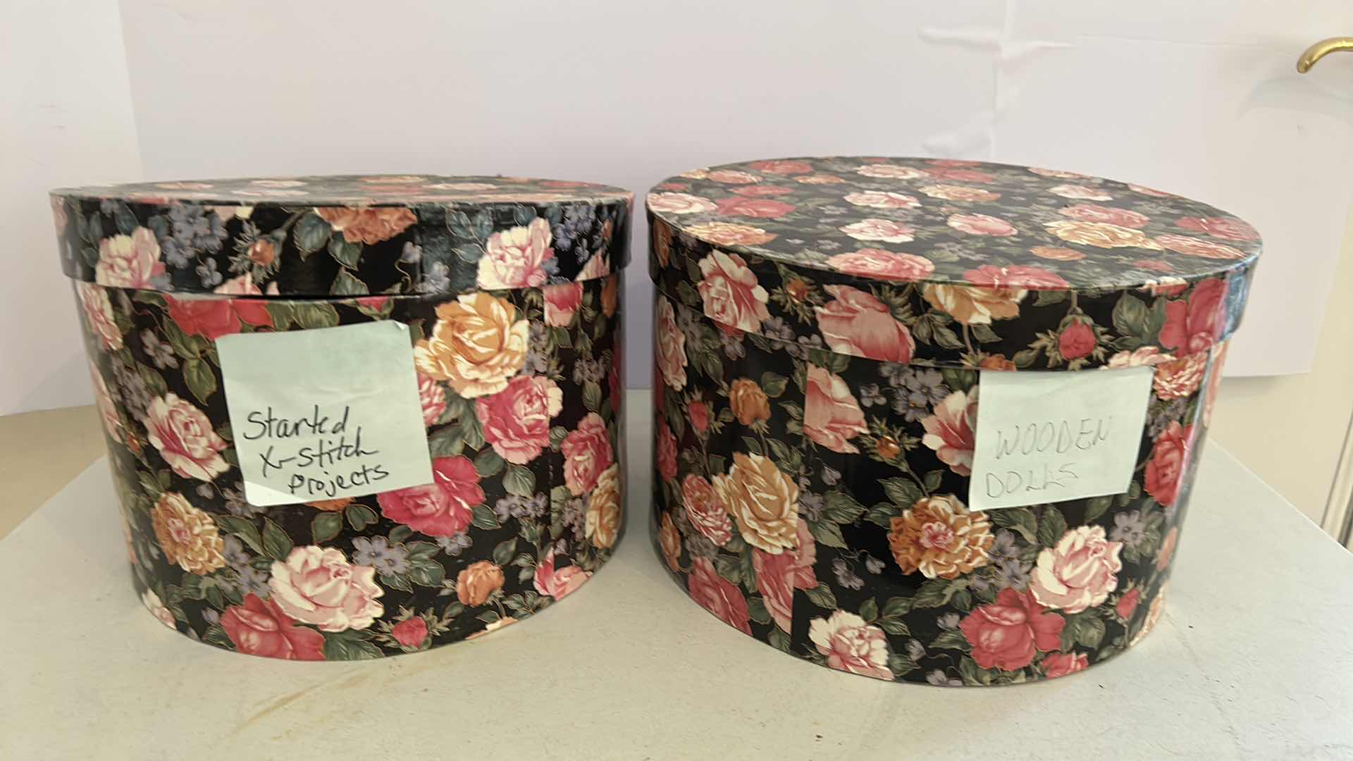 Photo 1 of 2-DECORATIVE BOXES WOODEN DOLLS X STITCH