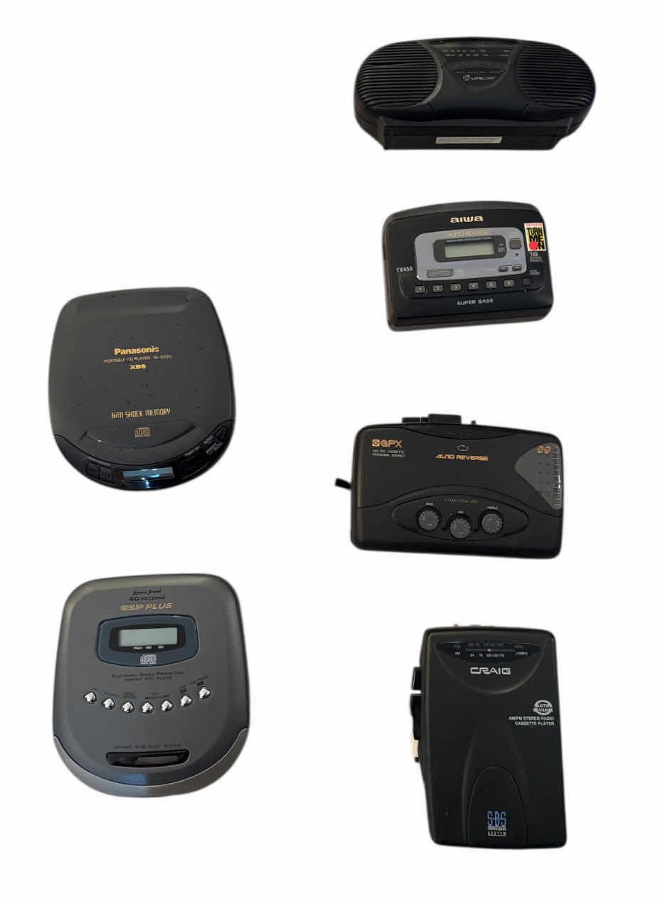 Photo 1 of 100
VINTAGE AM/FM RADIO, LENOX PORTABLE CD PLAYER, AWA CASSETTE TAPE PLAYER, CARRYING CASE, CD HOLDER