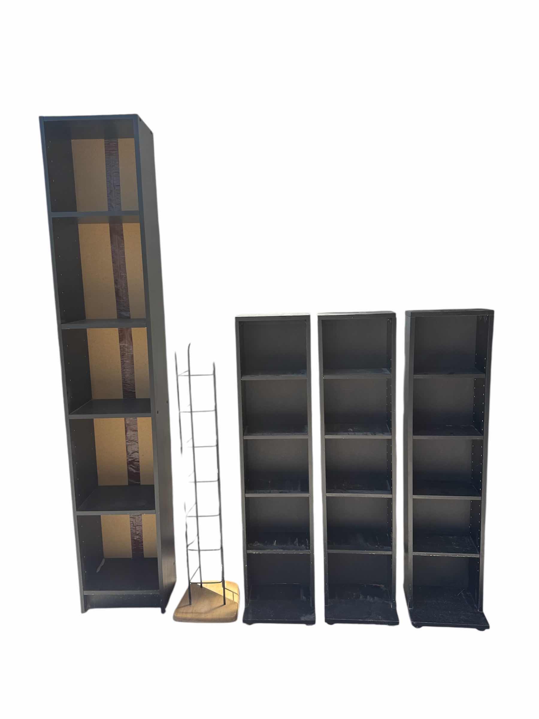 Photo 1 of 5-BOOK SHELVES, CD DVD ORGANIZER SHELVES, BLACK, LARGE SHELF 13” X 10” X H72”