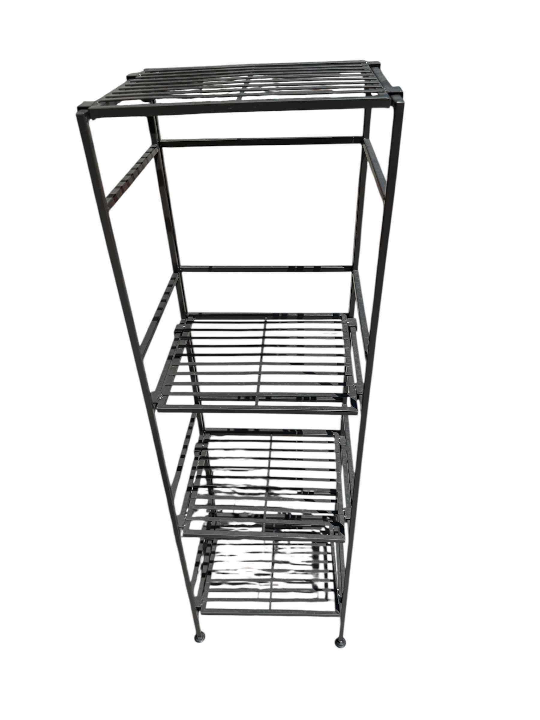 Photo 1 of 2- 4 TIER METAL BLACK SHELVES, OUTDOOR/INDOOR, GARAGE STORAGE, ORGANIZATION SHELVES LARGE SHELF  36” X 14” X H54.5”