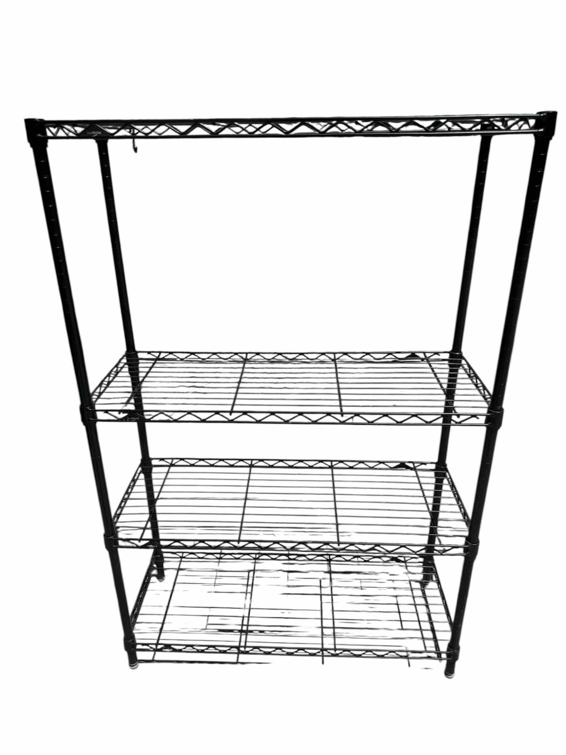 Photo 1 of 2- 4 TIER METAL BLACK SHELVES, OUTDOOR/INDOOR, GARAGE STORAGE, ORGANIZATION SHELVES LARGE SHELF  36” X 14” X H54.5”