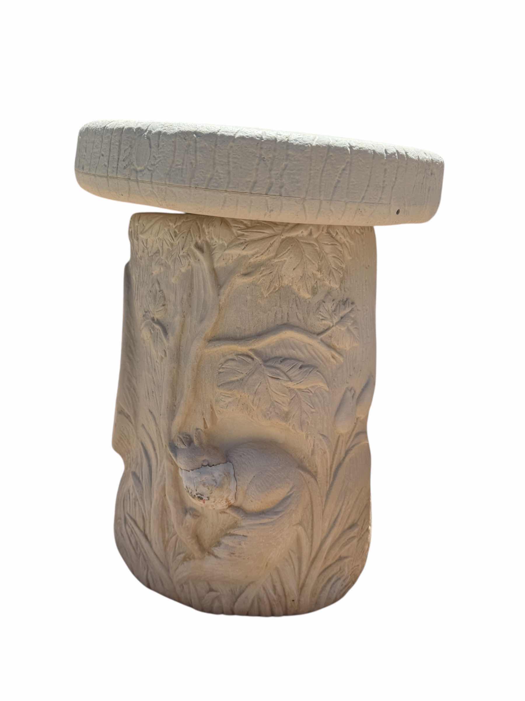 Photo 1 of 5- OUTDOOR RESIN OFF-WHITE GARDEN BENCHES TREE FLORAL DESIGN, AND OUTDOOR RESIN GARDEN STOOL, OUTDOOR, 6 ITEMS GARDEN BENCH 37” X 13” X H18”. GARDEN STOOL D14” X H18”